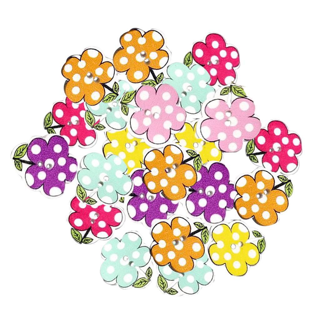 Pack of 50 Flower Painting Wooden Buttons 20mm for Sewing Scrapbook Crafting