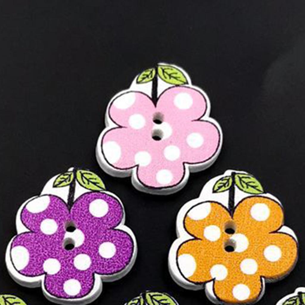 Pack of 50 Flower Painting Wooden Buttons 20mm for Sewing Scrapbook Crafting