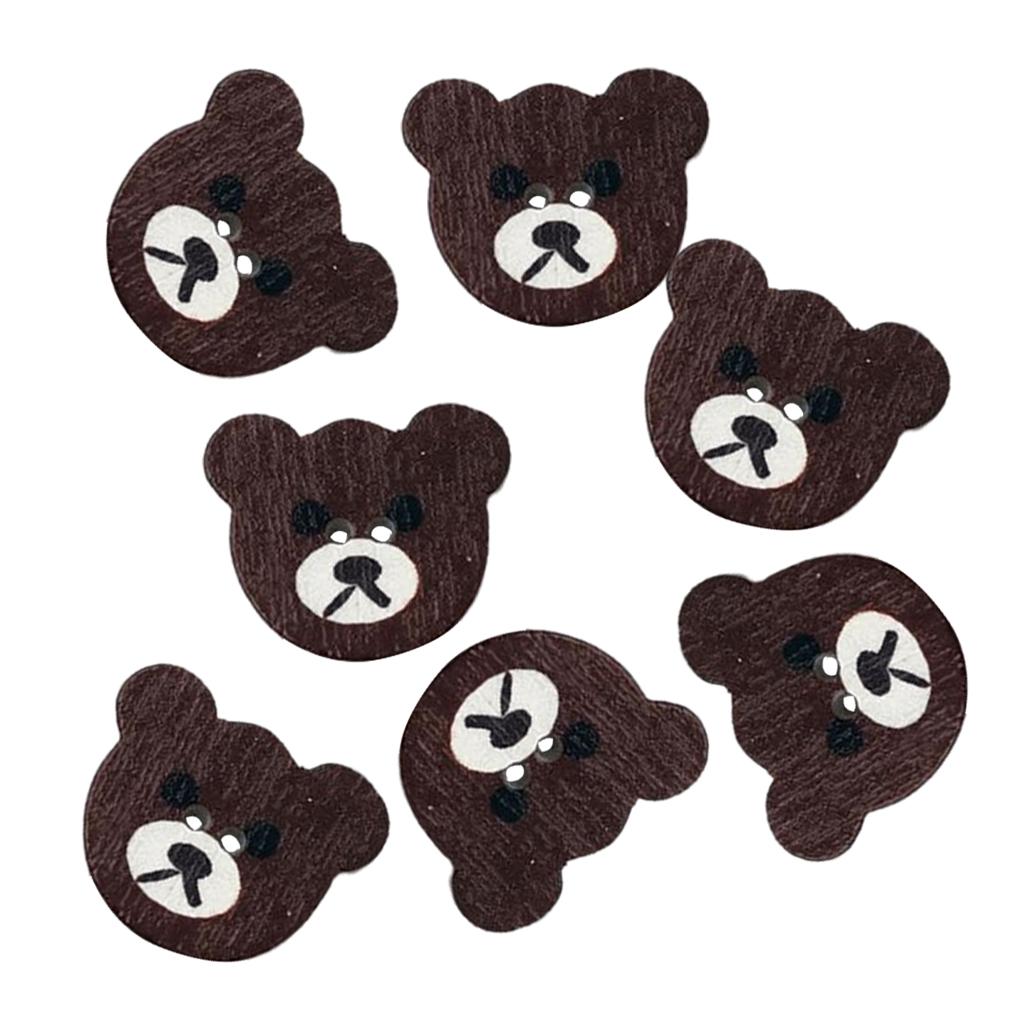 50Pcs Bear Buttons DIY Clothing Decorative Button Crafts 2 Holes Wood Button