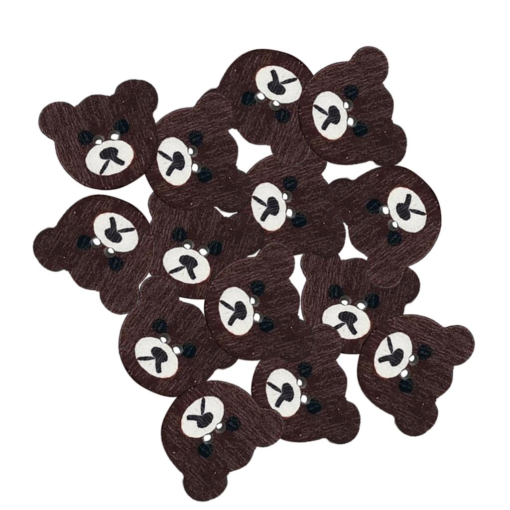 50Pcs Bear Buttons DIY Clothing Decorative Button Crafts 2 Holes Wood Button
