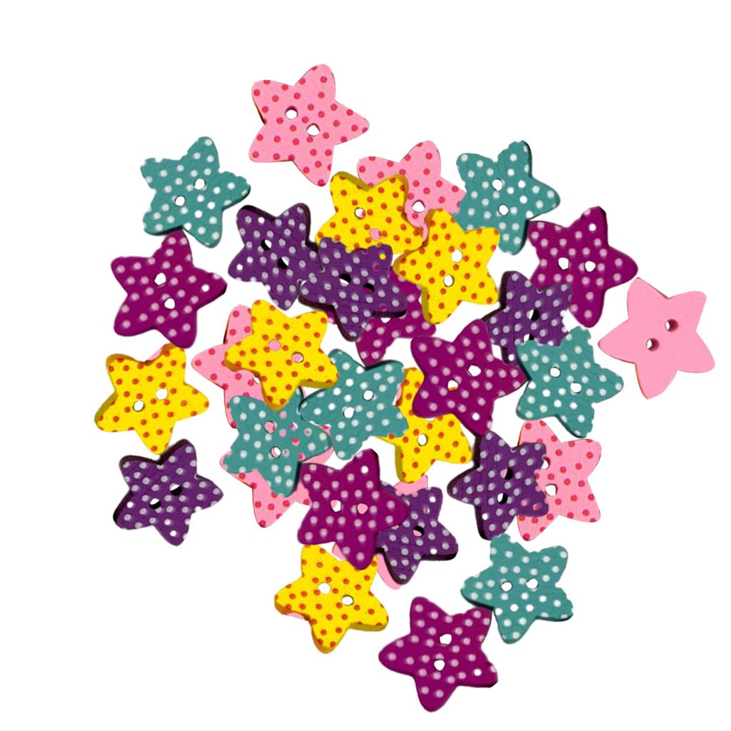 100pcs Multicolor Star Wood Buttons fit Sewing Scrapbooking Clothing Crafts