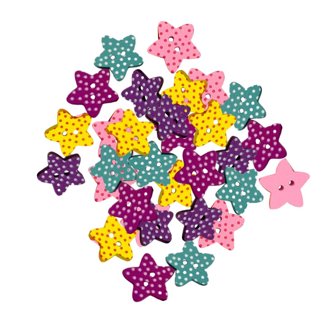 100pcs Multicolor Star Wood Buttons fit Sewing Scrapbooking Clothing Crafts
