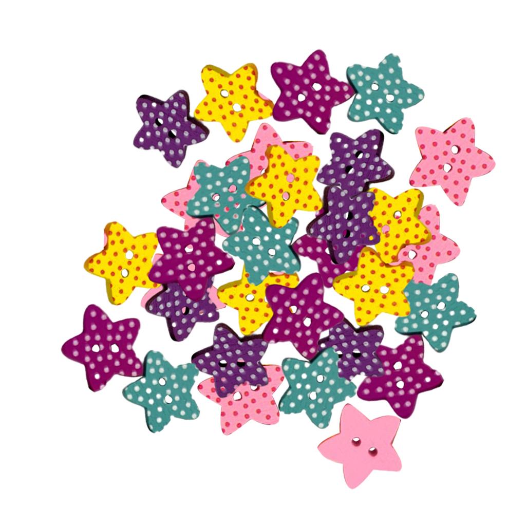 100pcs Multicolor Star Wood Buttons fit Sewing Scrapbooking Clothing Crafts