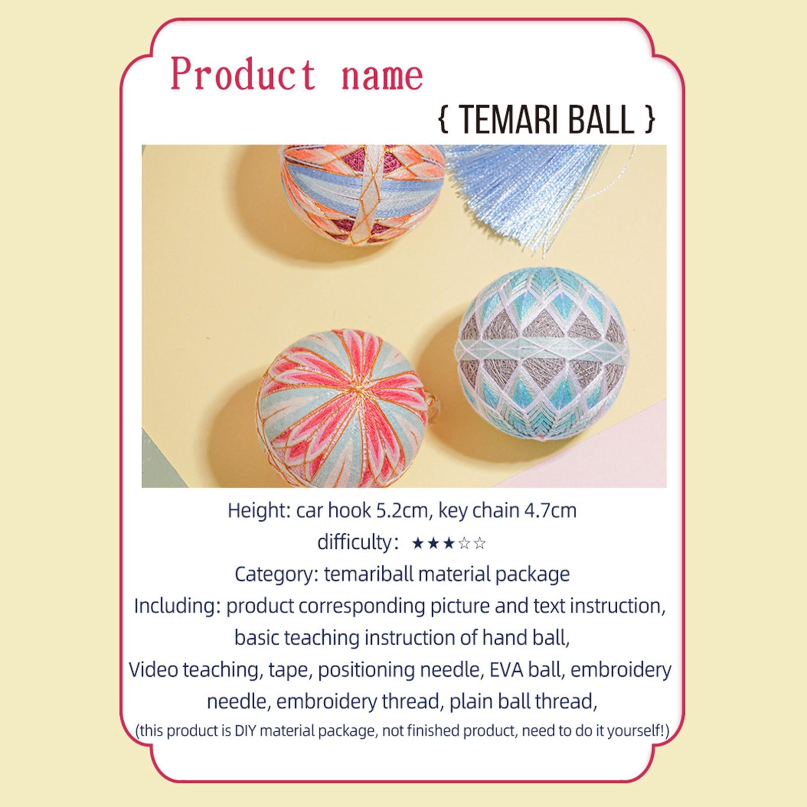 Thread Ball Shoulder Bag Hanging Temari Ball Embroidery for Kids Pink Blue