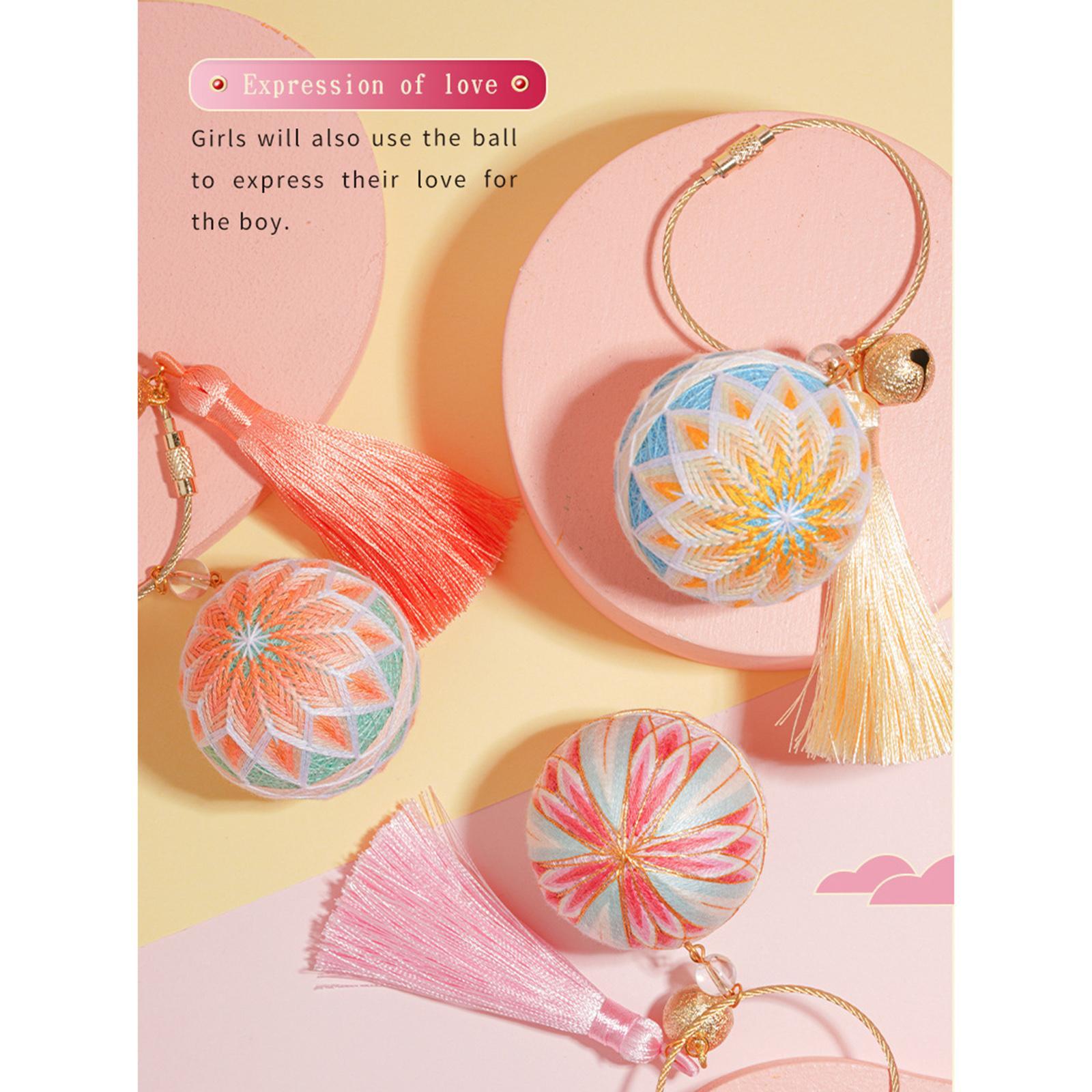 Thread Ball Shoulder Bag Hanging Temari Ball Embroidery for Kids Pink Green