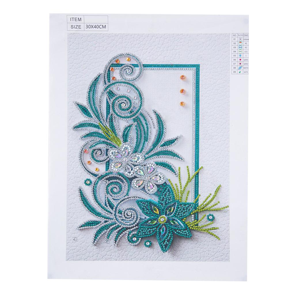 1x 5D DIY Full Drill Diamond Painting Flowers Hearts Cross Stitch Wall Decor Light Blue