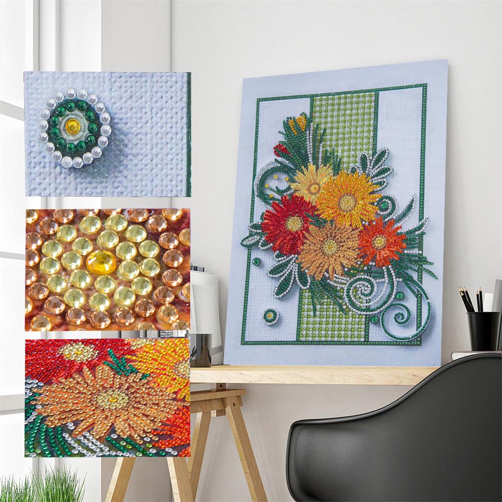1x 5D DIY Full Drill Diamond Painting Flowers Hearts Cross Stitch Wall Decor Yellow Flower