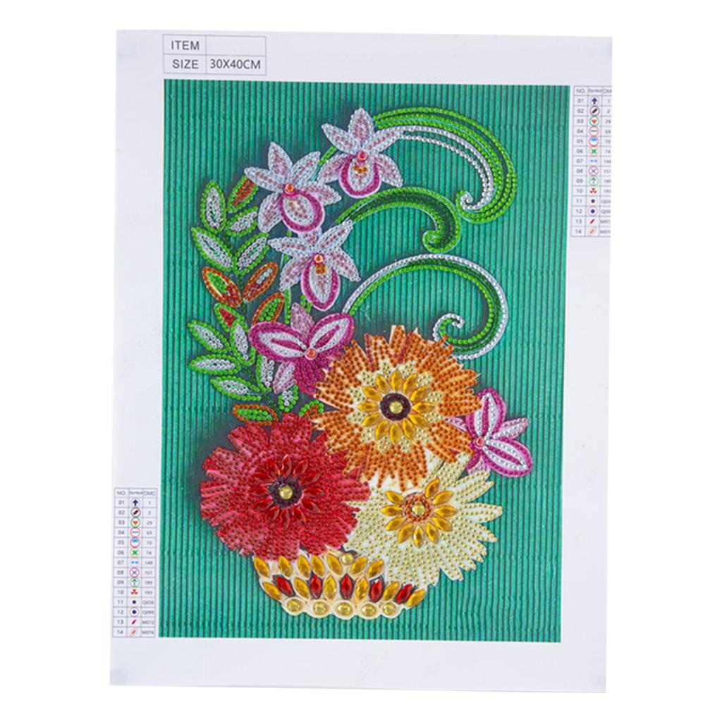 1x 5D DIY Full Drill Diamond Painting Flowers Hearts Cross Stitch Wall Decor Colorful Flower