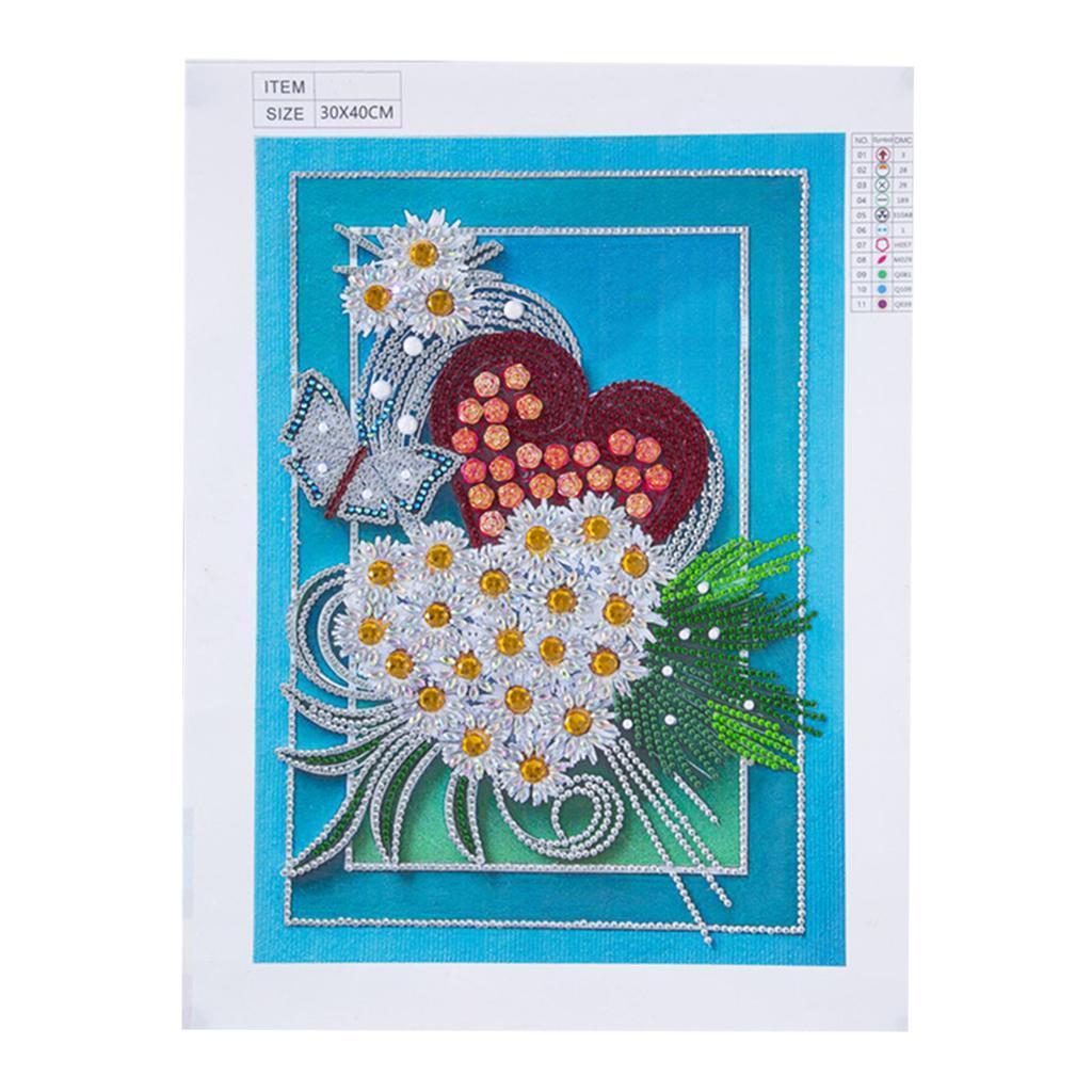 1x 5D DIY Full Drill Diamond Painting Flowers Hearts Cross Stitch Wall Decor Heart Flower
