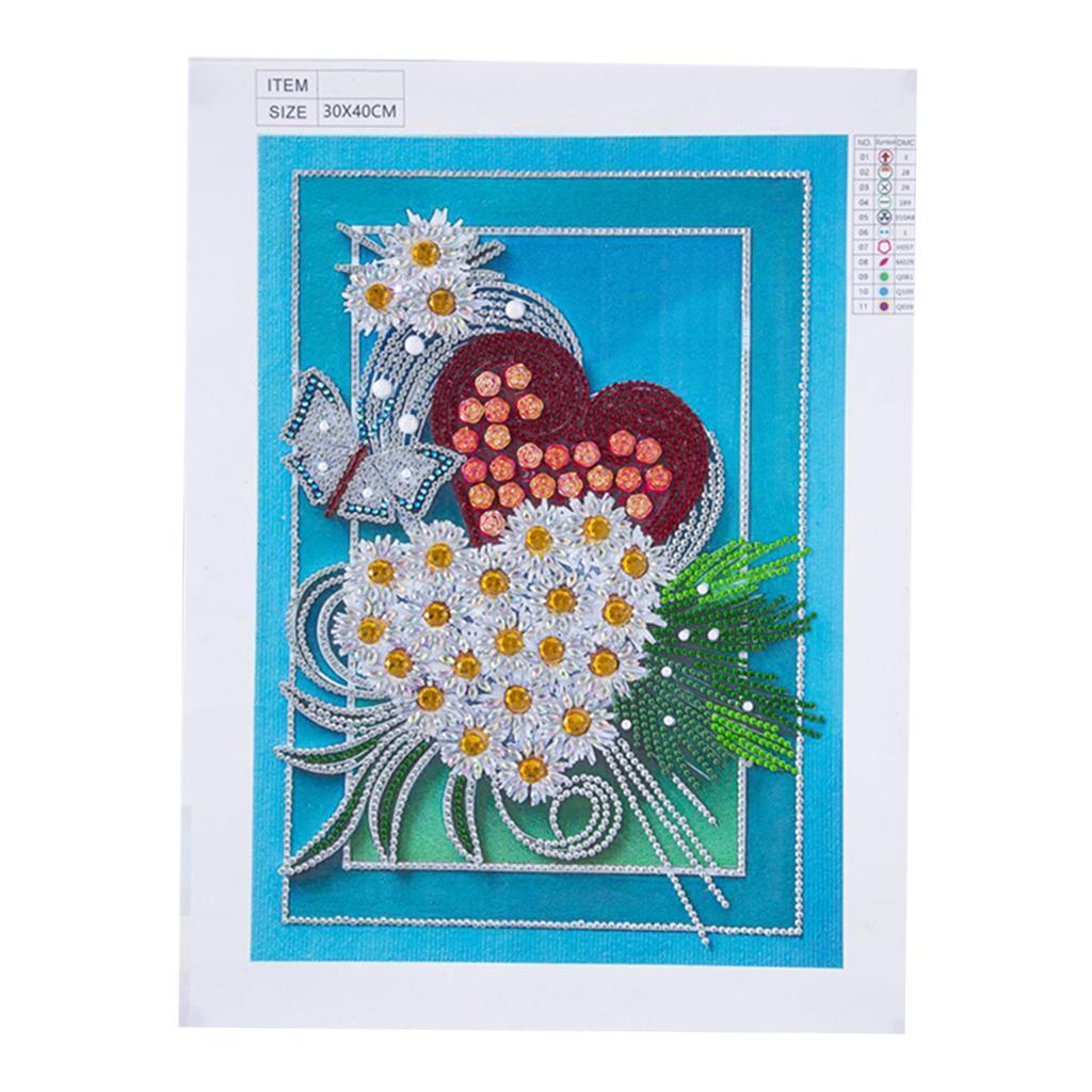 1x 5D DIY Full Drill Diamond Painting Flowers Hearts Cross Stitch Wall Decor Heart Flower