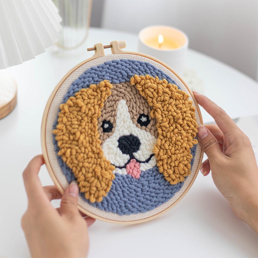 Punch Needle Kit DIY Needlework Animal Dog Embroidery for Adult Kid Starter A