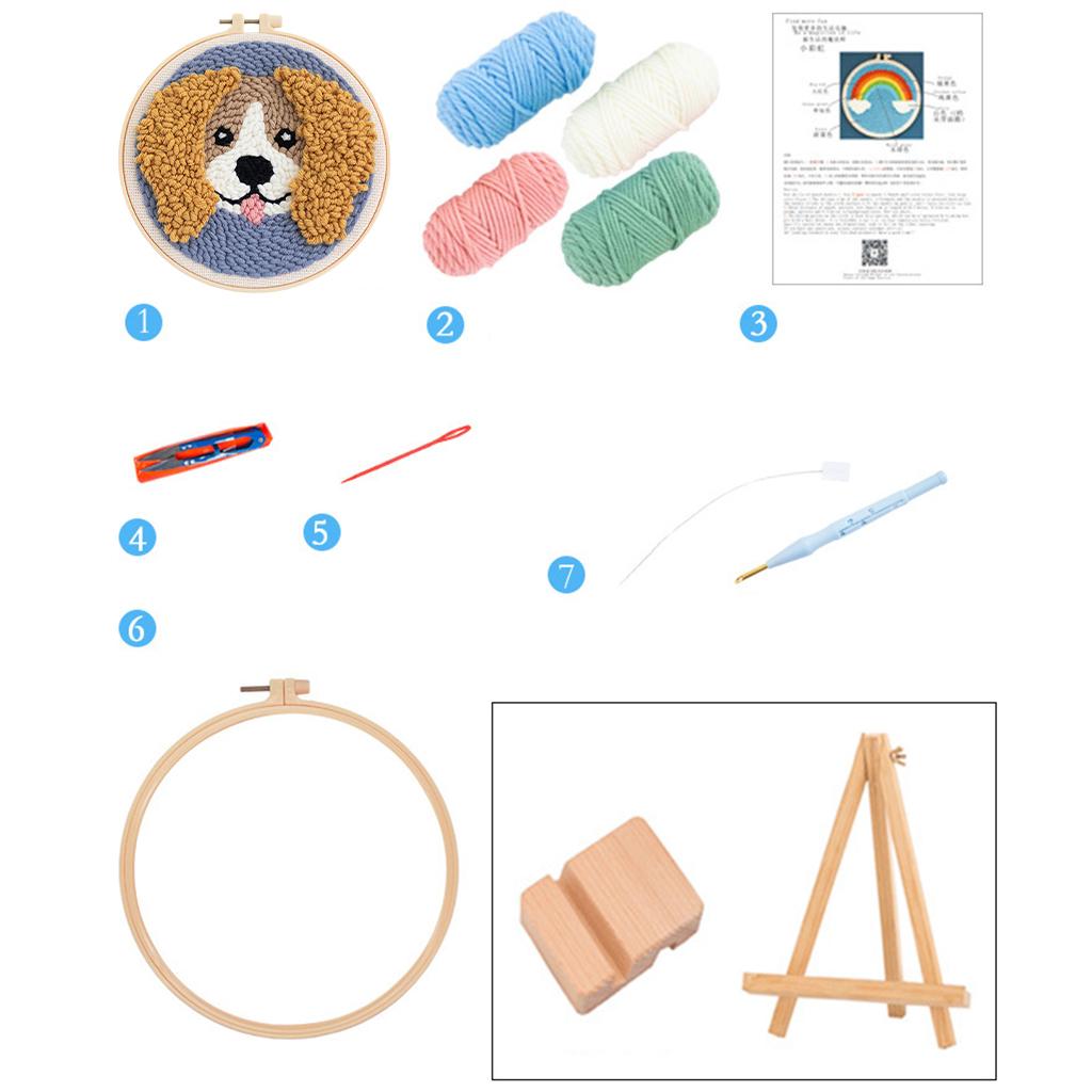 Punch Needle Kit DIY Needlework Animal Dog Embroidery for Adult Kid Starter A