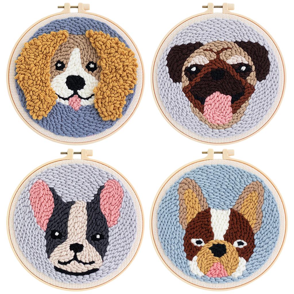 Punch Needle Kit DIY Needlework Animal Dog Embroidery for Adult Kid Starter A
