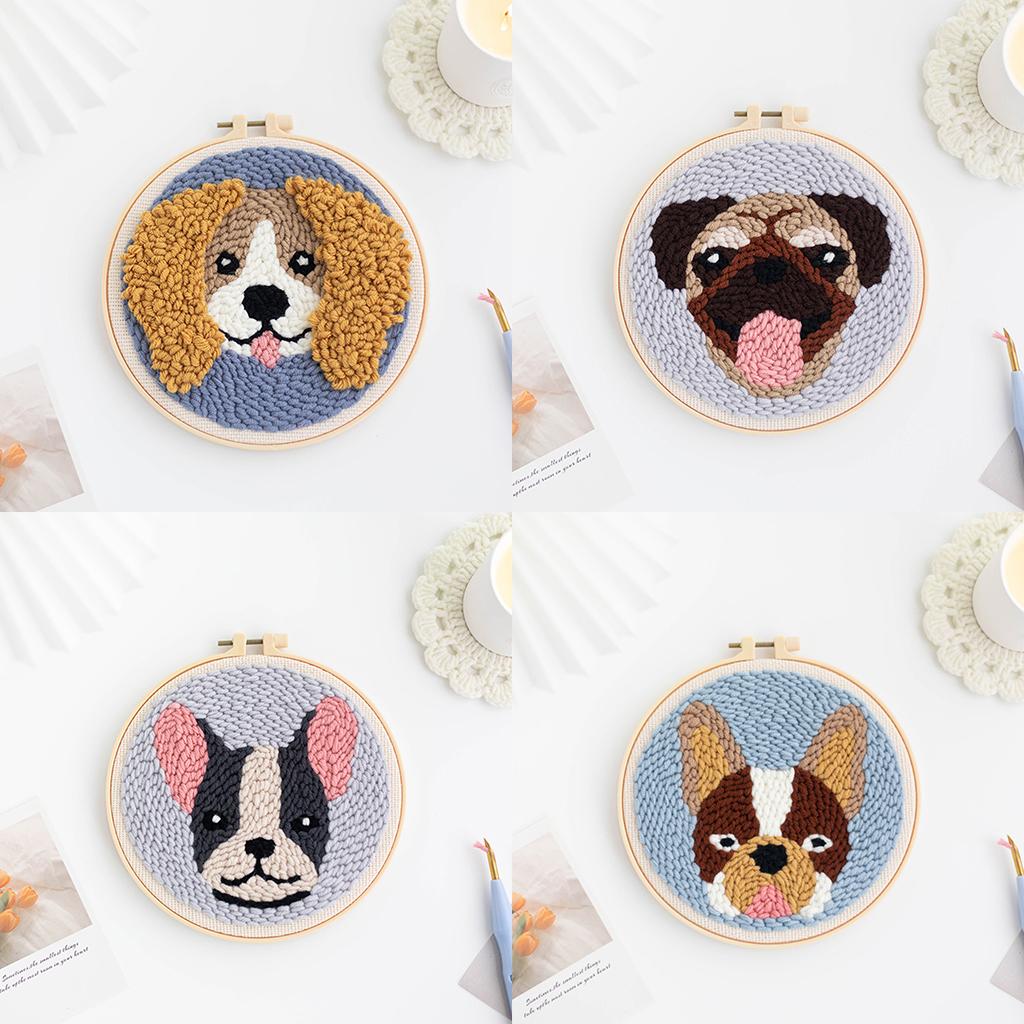 Punch Needle Kit DIY Needlework Animal Dog Embroidery for Adult Kid Starter A