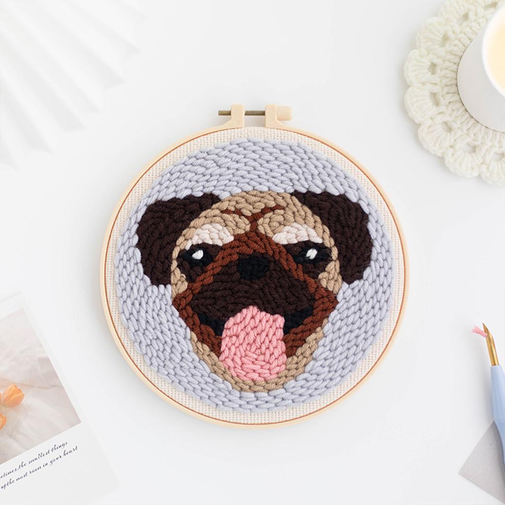 Punch Needle Kit DIY Needlework Animal Dog Embroidery for Adult Kid Starter B