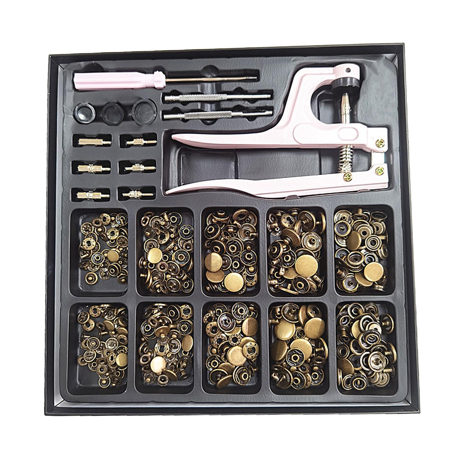 100xSnap Button Kit Copper Snap w/ Fastener Pliers for Clothes Sewing Diaper Green Bronze
