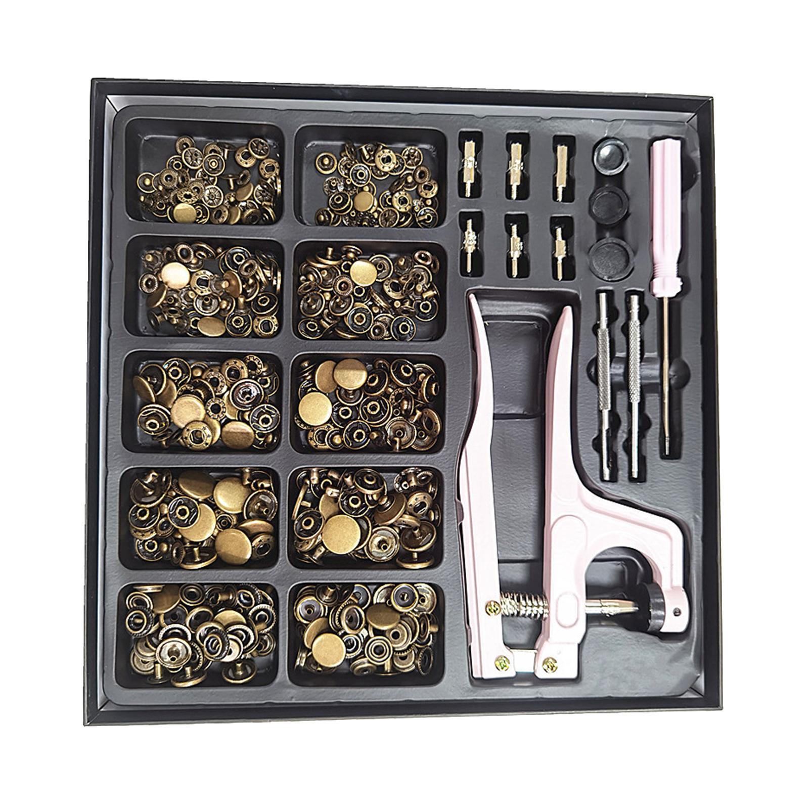100xSnap Button Kit Copper Snap w/ Fastener Pliers for Clothes Sewing Diaper Green Bronze