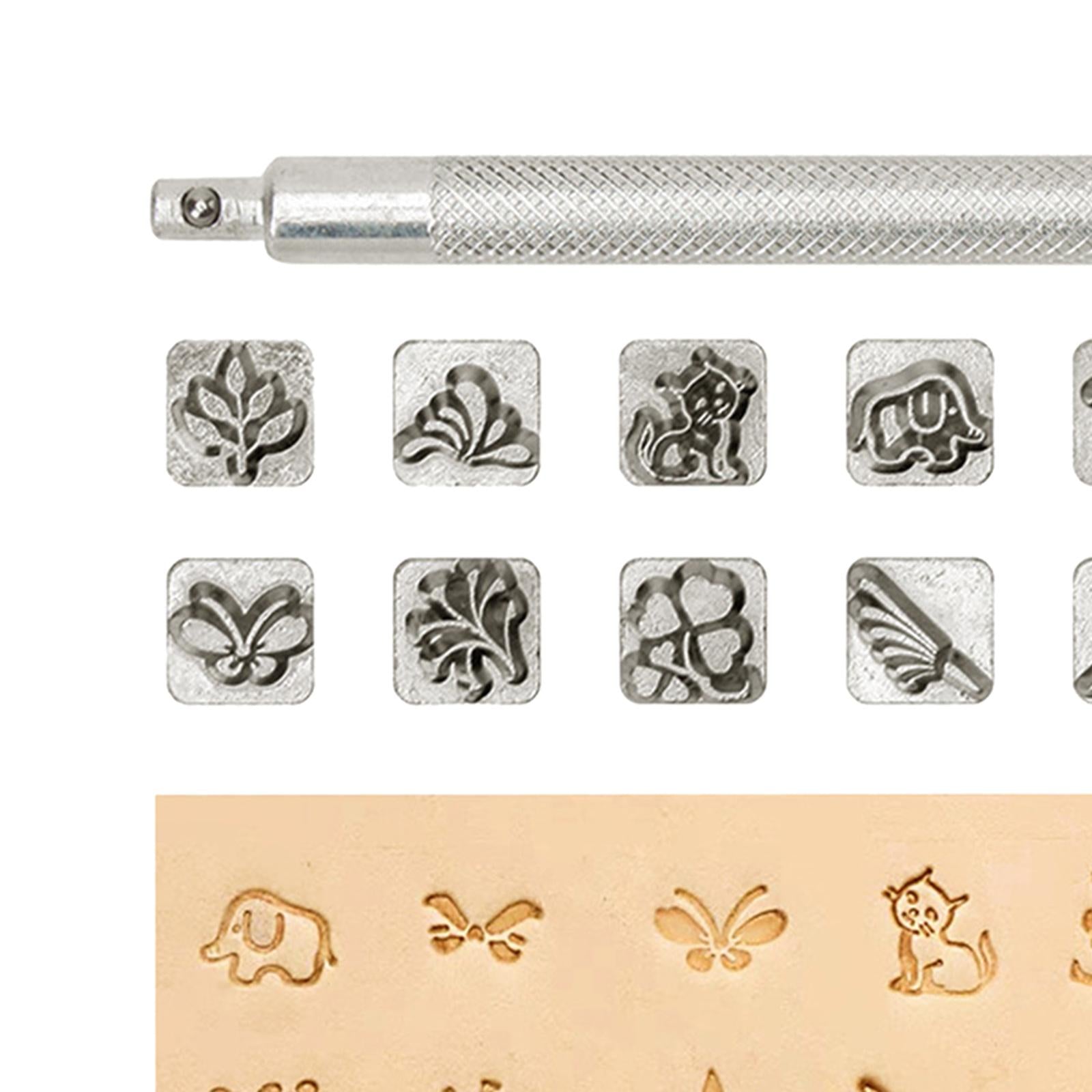 12pcs Leather Craft Working Saddle Making DIY Tools Carving Metal Stamps Set Animal and Plant