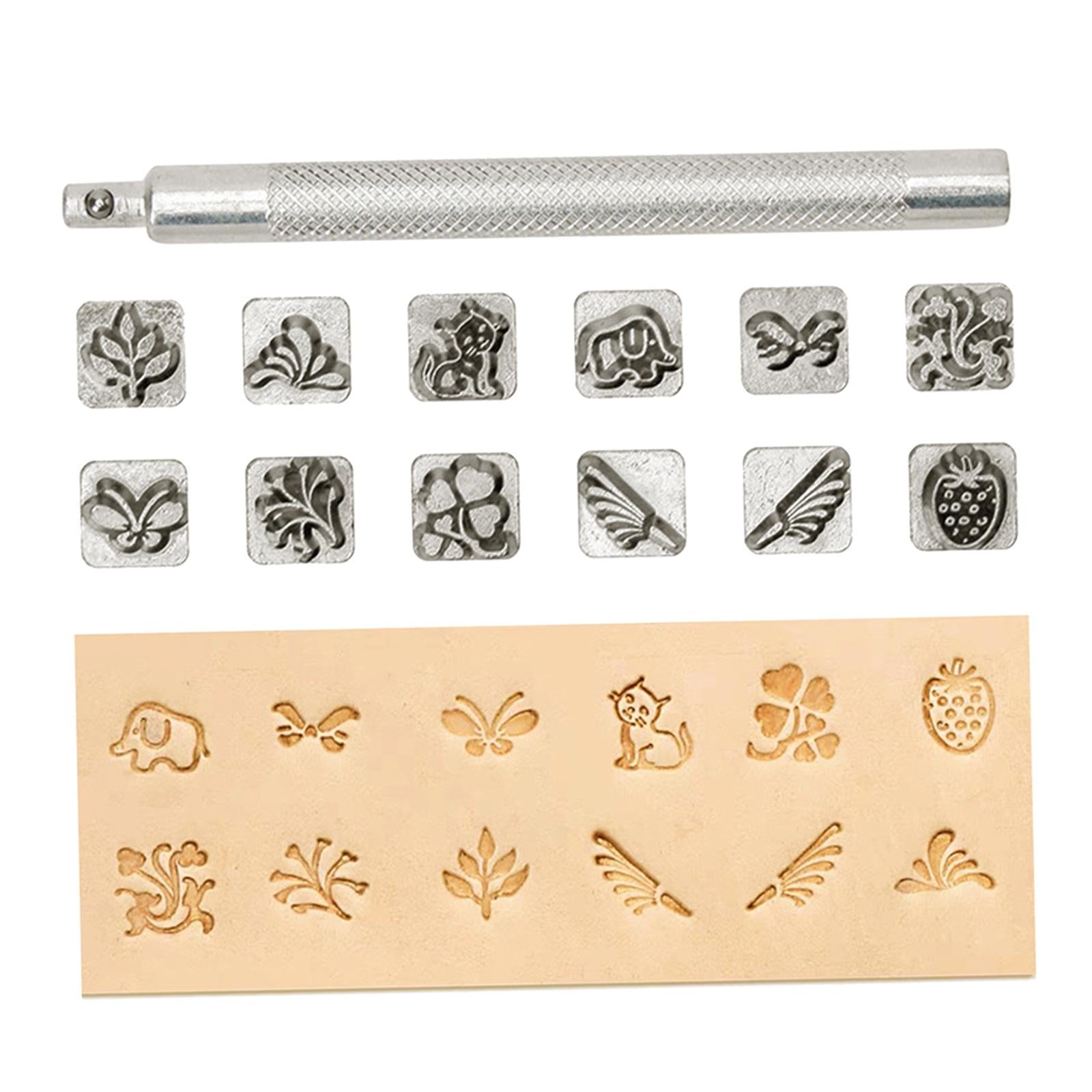 12pcs Leather Craft Working Saddle Making DIY Tools Carving Metal Stamps Set Animal and Plant