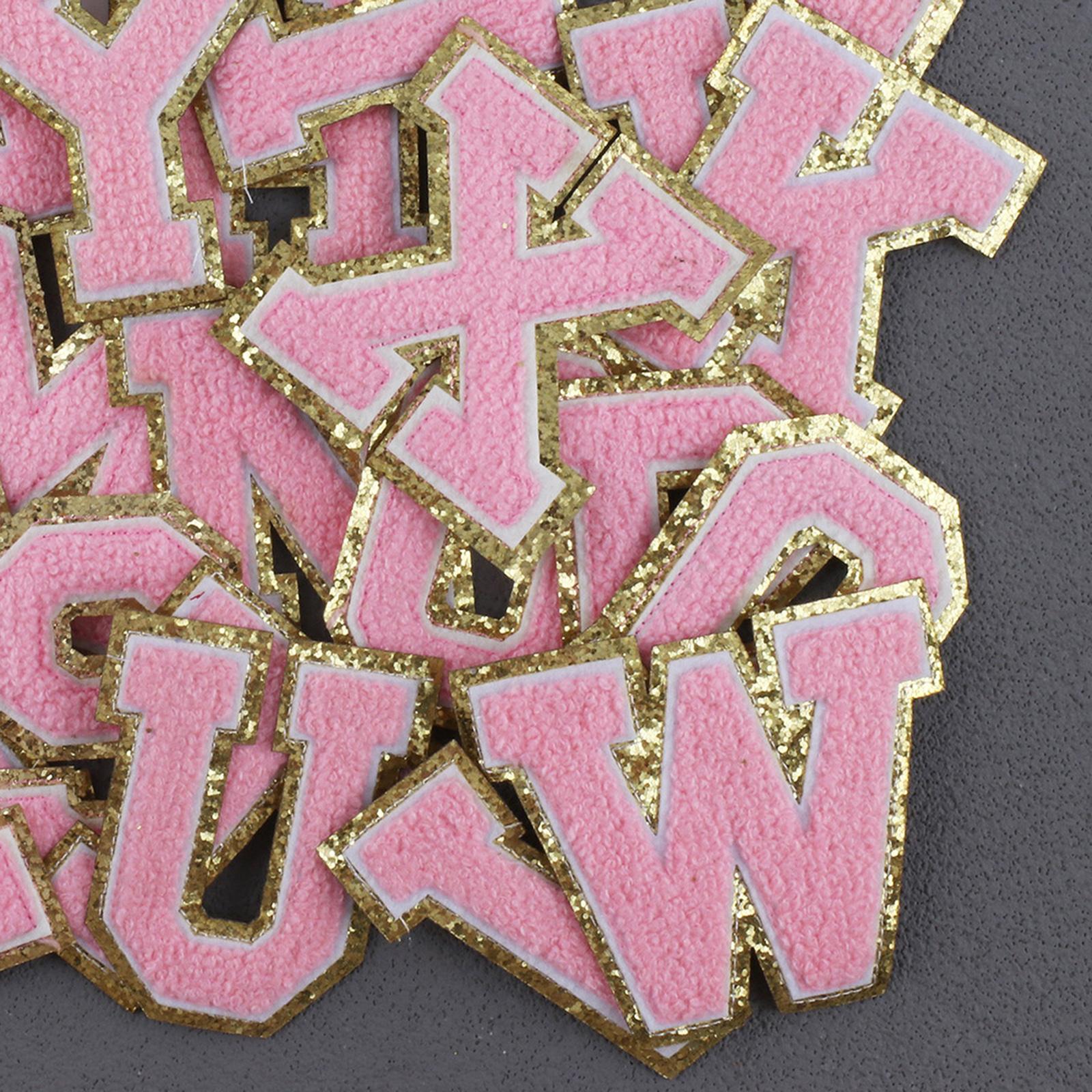 26 x Applique Embroidered Alphabet Iron On Patches for Hats Shirts Pink
