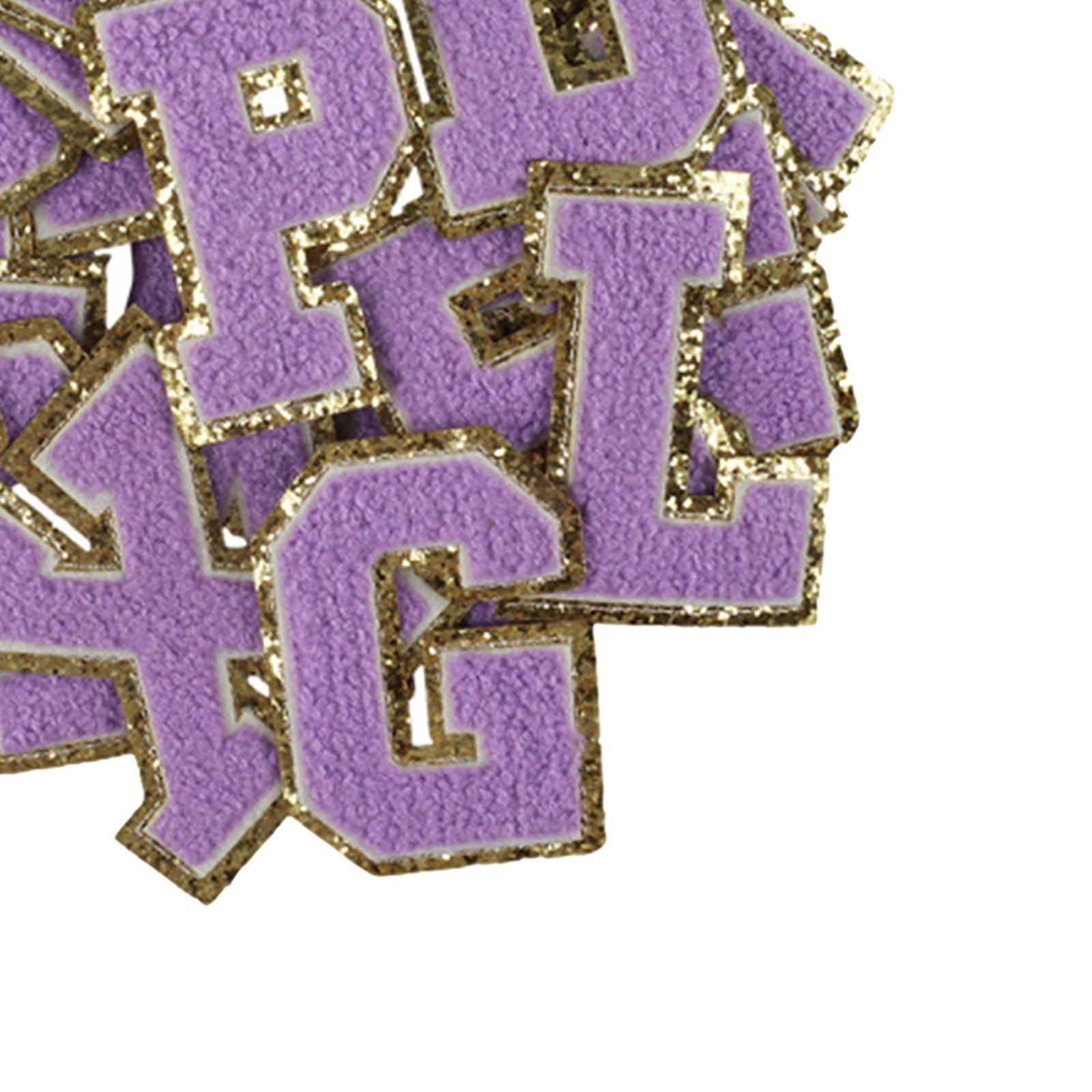 26 x Applique Embroidered Alphabet Iron On Patches for Hats Shirts Purple