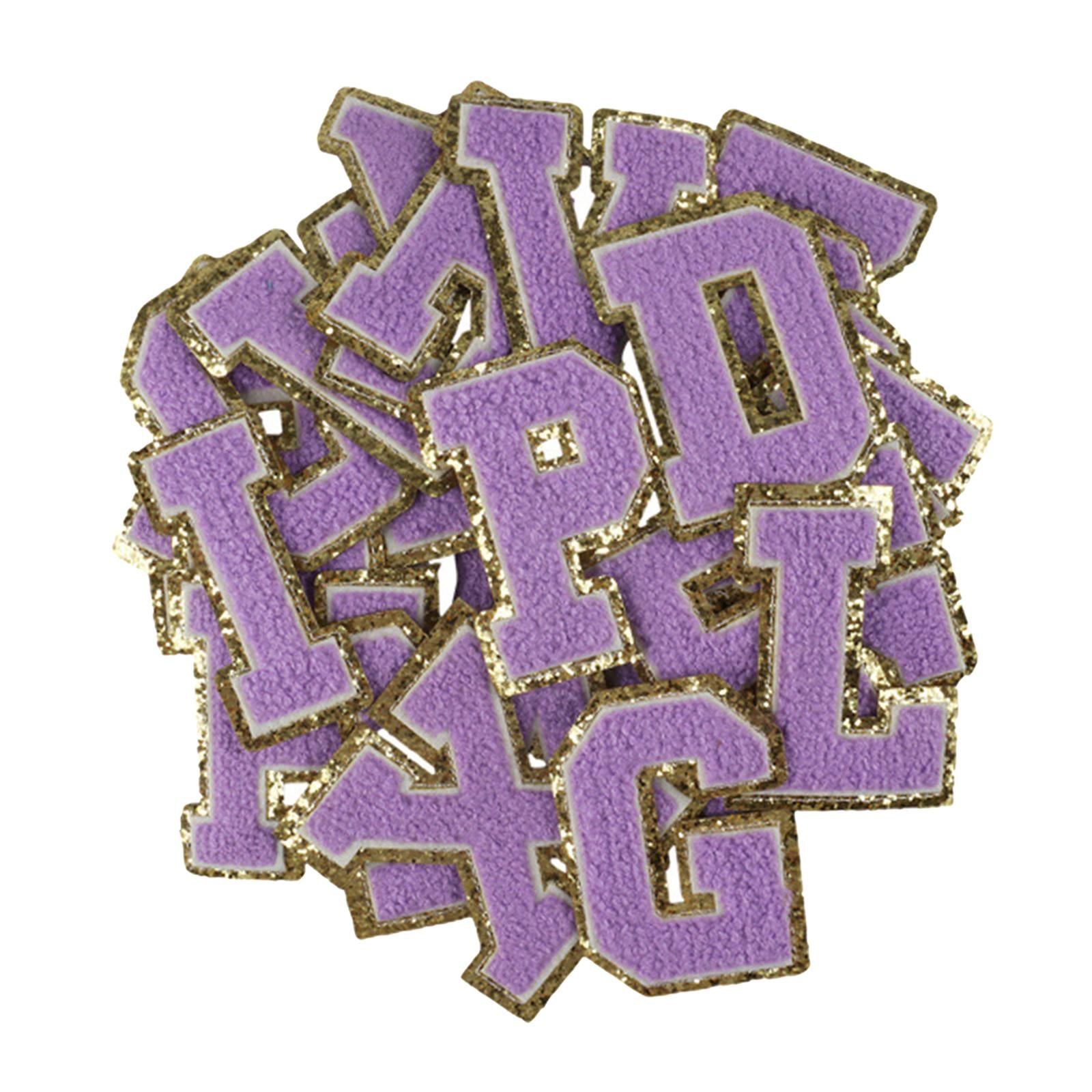 26 x Applique Embroidered Alphabet Iron On Patches for Hats Shirts Purple
