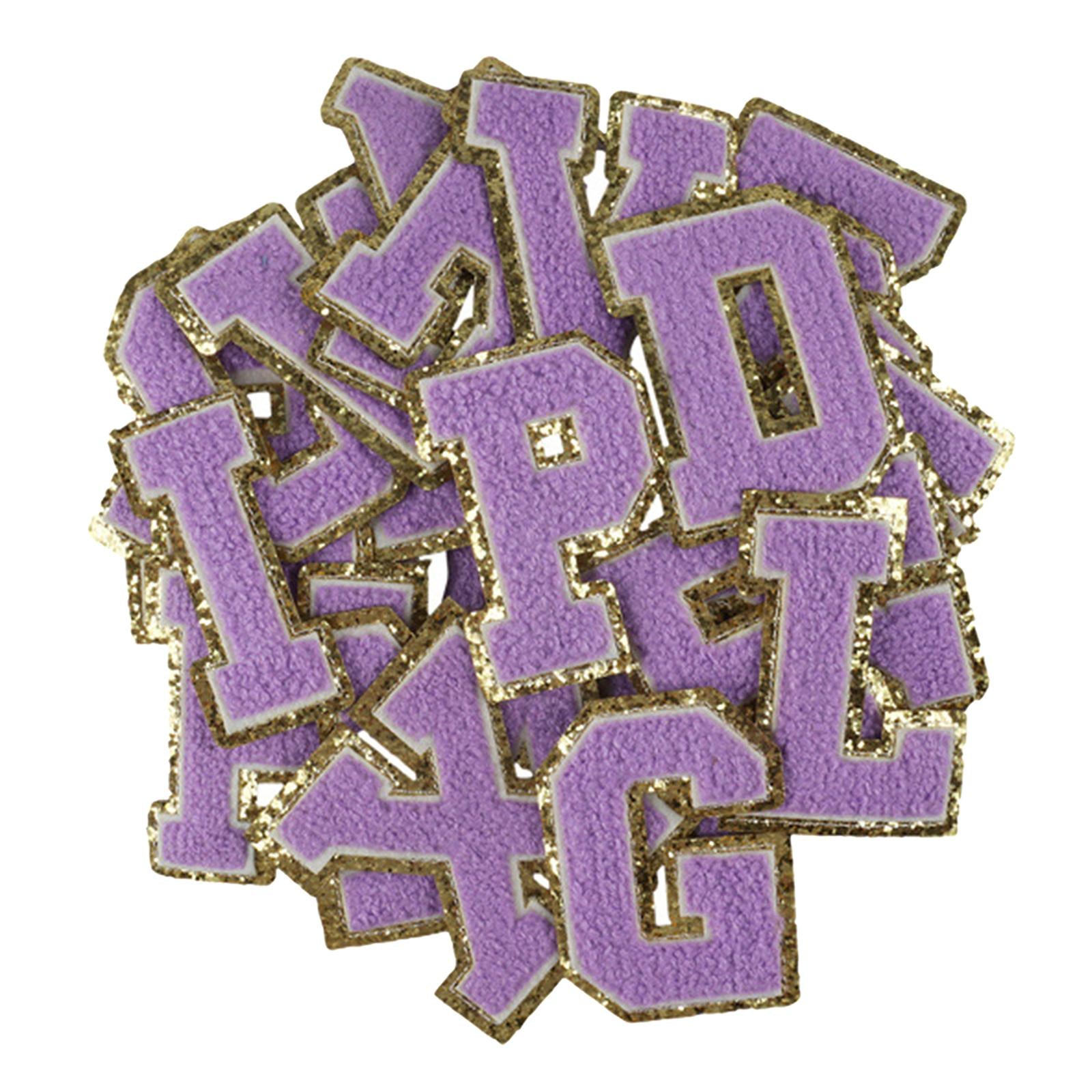 26 x Applique Embroidered Alphabet Iron On Patches for Hats Shirts Purple