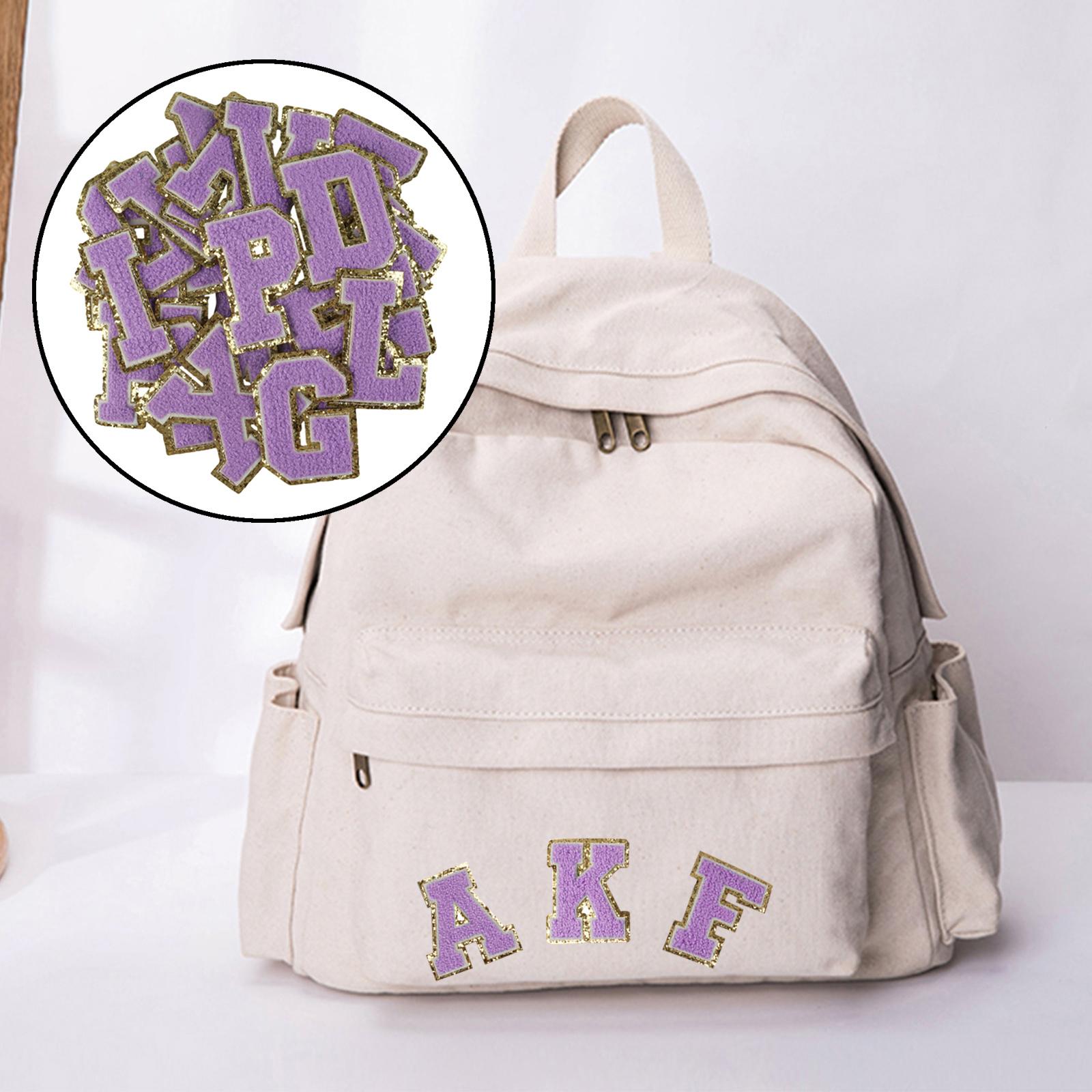 26 x Applique Embroidered Alphabet Iron On Patches for Hats Shirts Purple