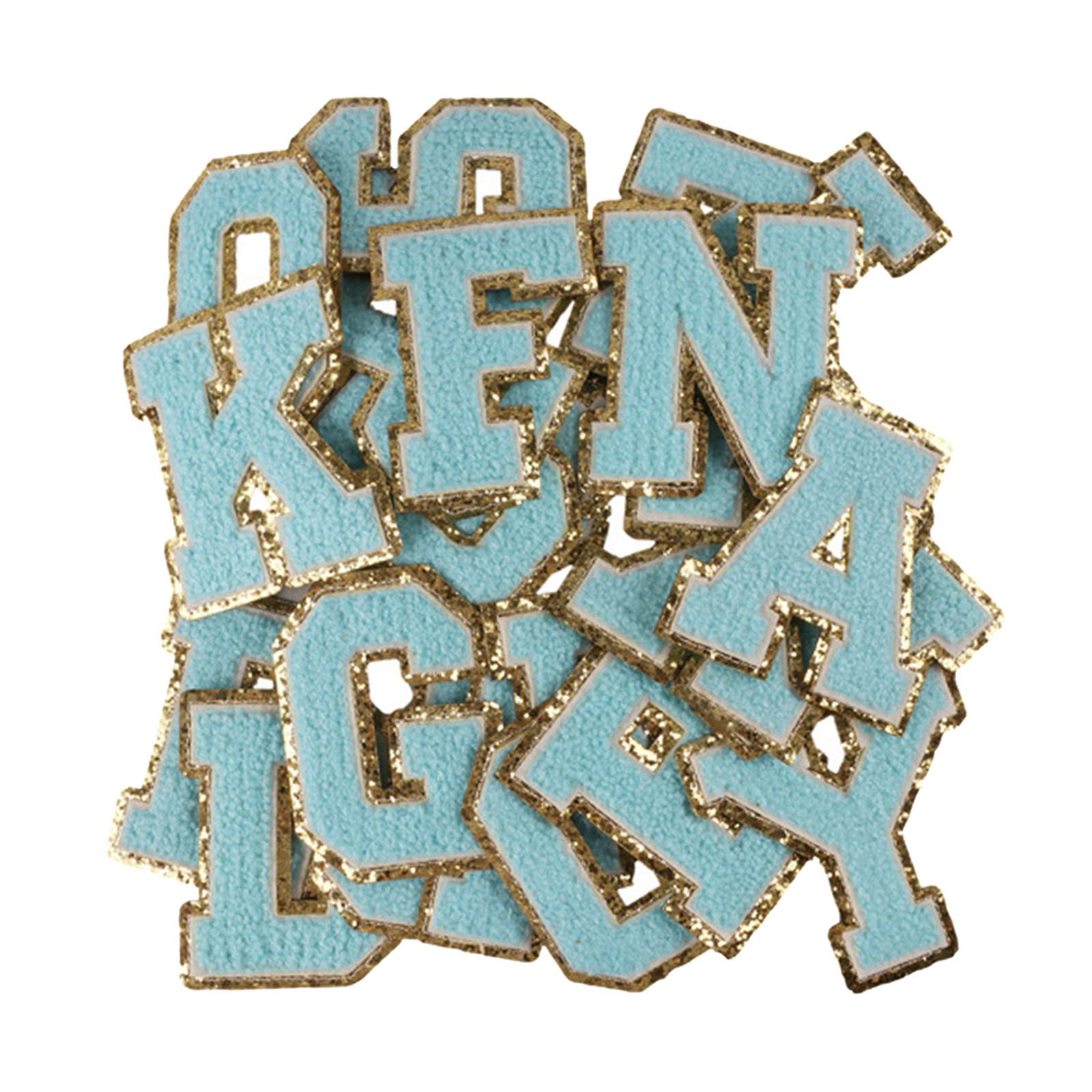 26 x Applique Embroidered Alphabet Iron On Patches for Hats Shirts Blue