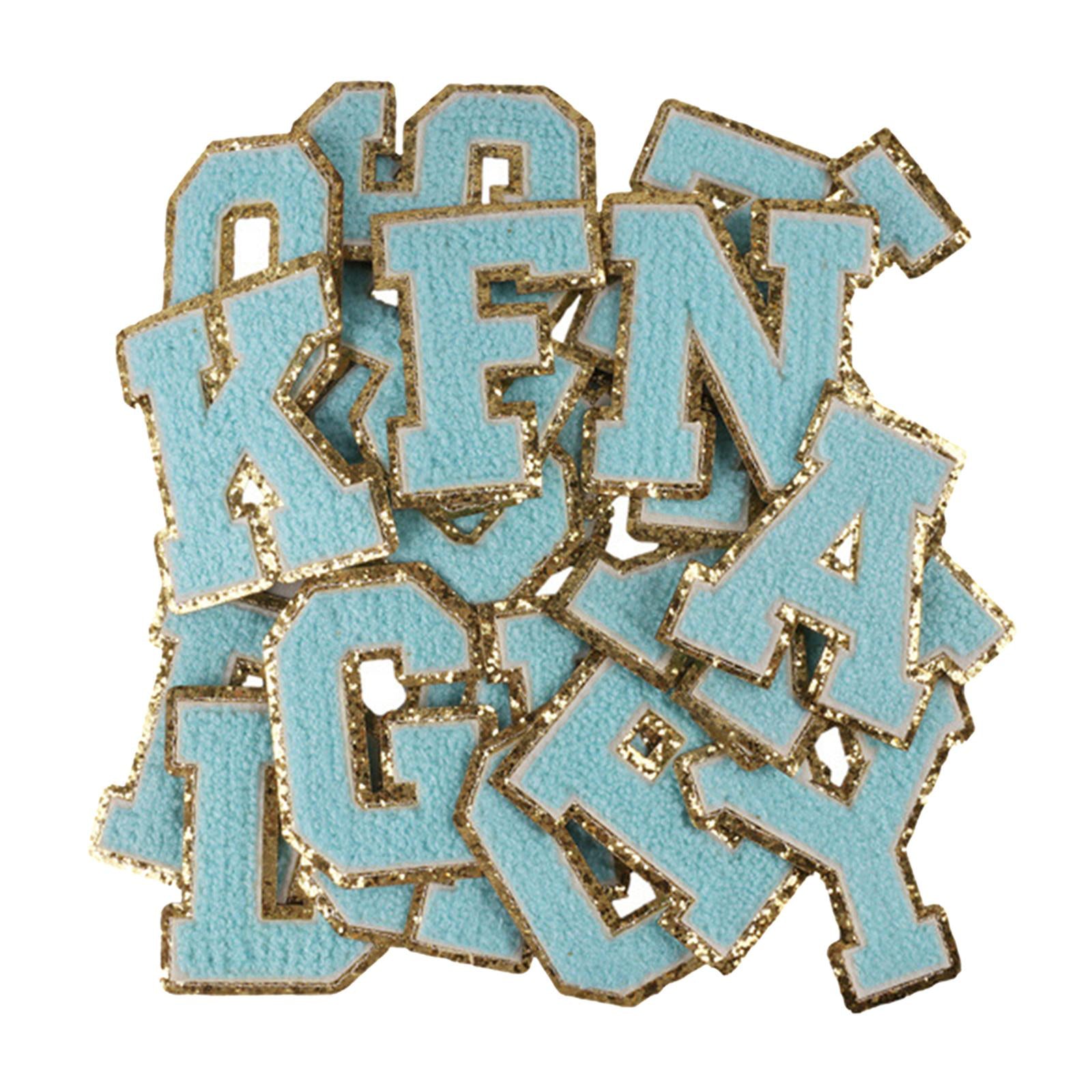 26 x Applique Embroidered Alphabet Iron On Patches for Hats Shirts Blue