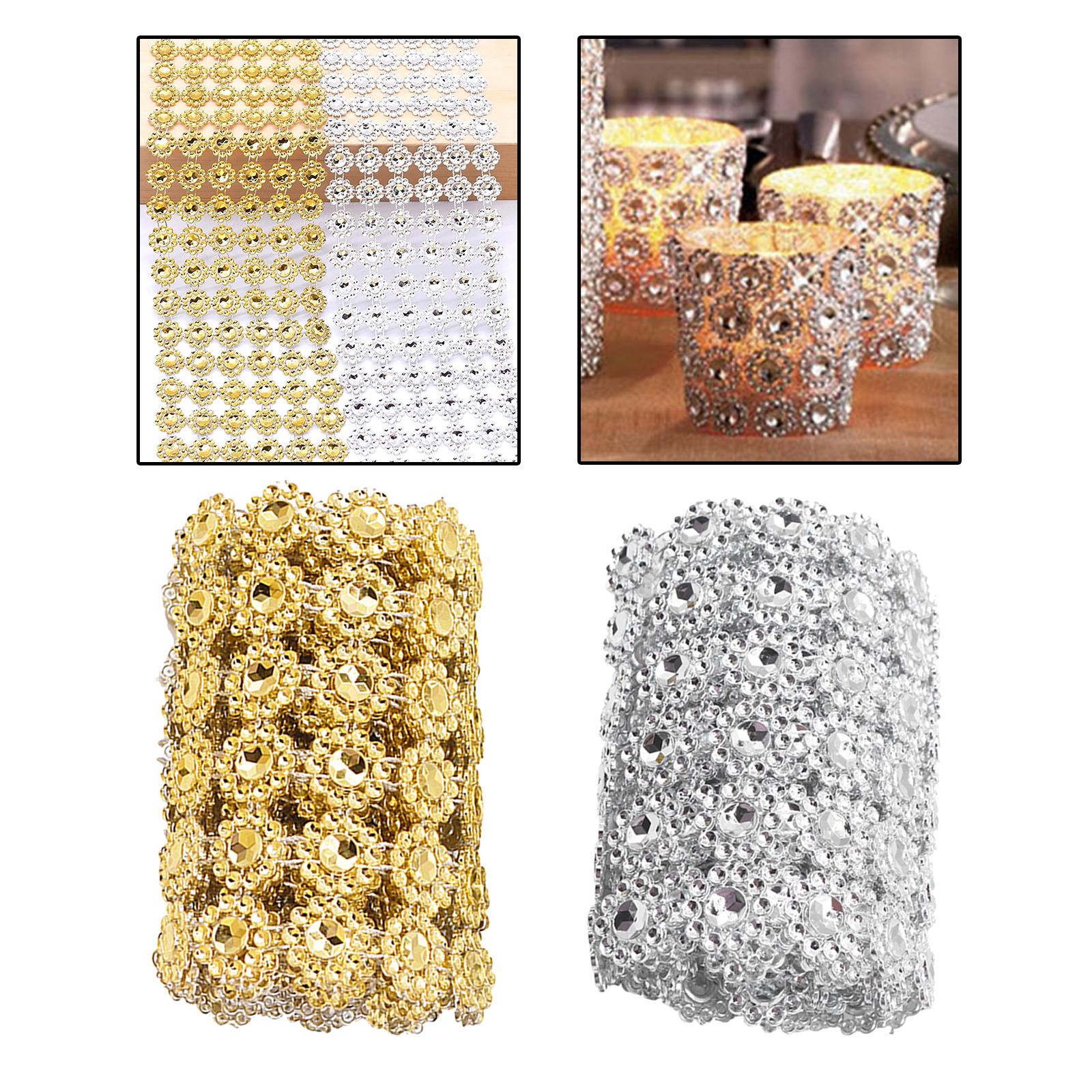 10 YD Mesh Wrap Tape Flower Crystal Diamond Ribbon for Wedding Gold