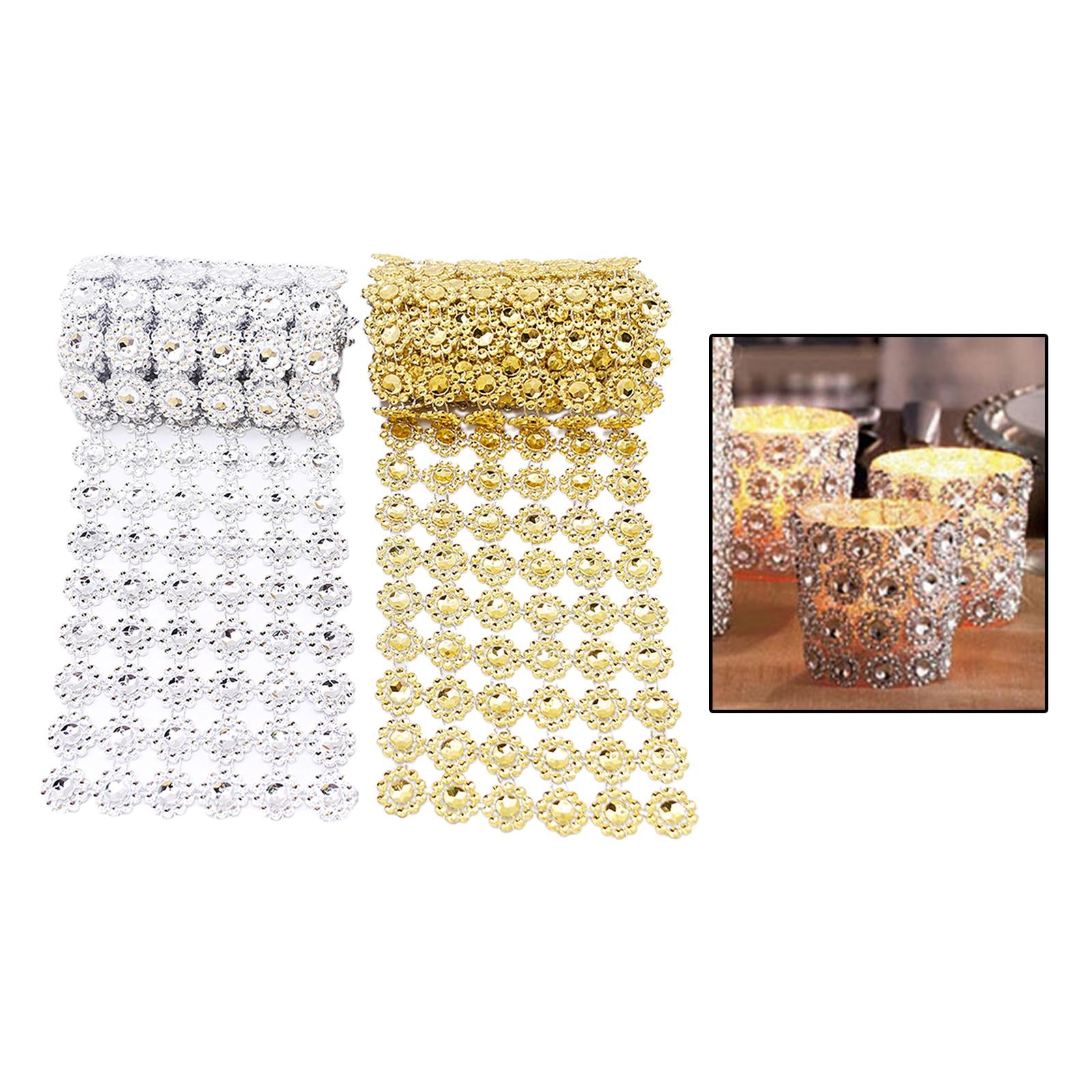 10 YD Mesh Wrap Tape Flower Crystal Diamond Ribbon for Wedding Gold