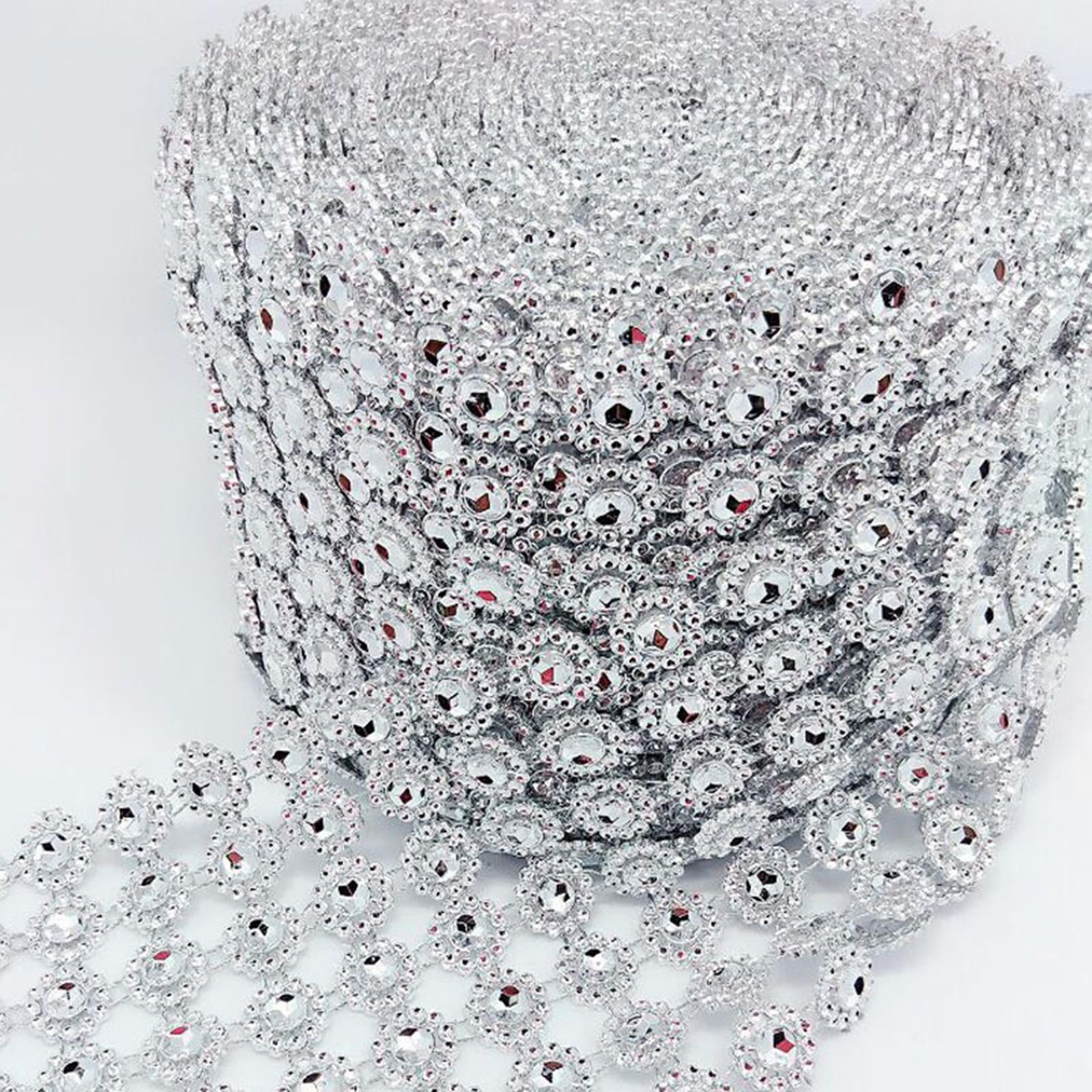 10 YD Mesh Wrap Tape Flower Crystal Diamond Ribbon for Wedding Sliver