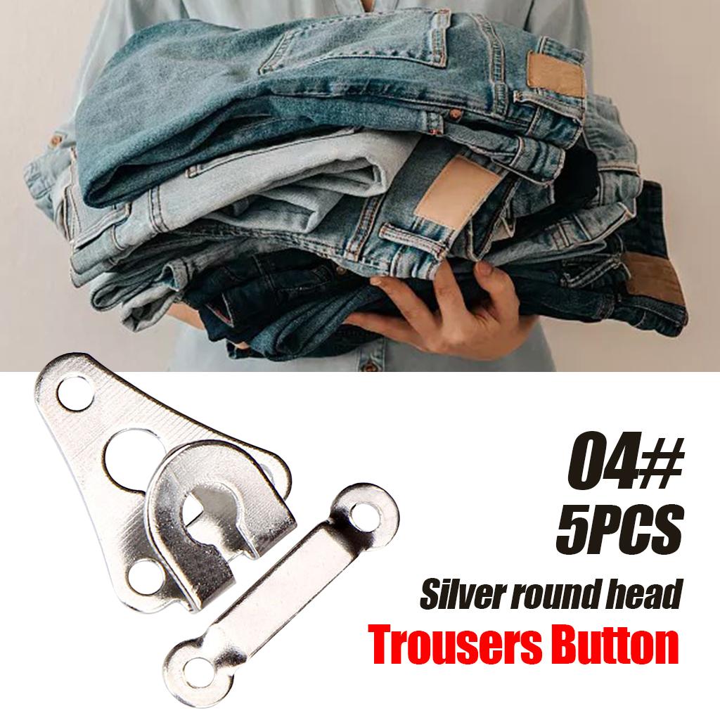 5 Pair Trouser Hooks Clothes Trousers Pants Fasteners Style 4 Silver Round