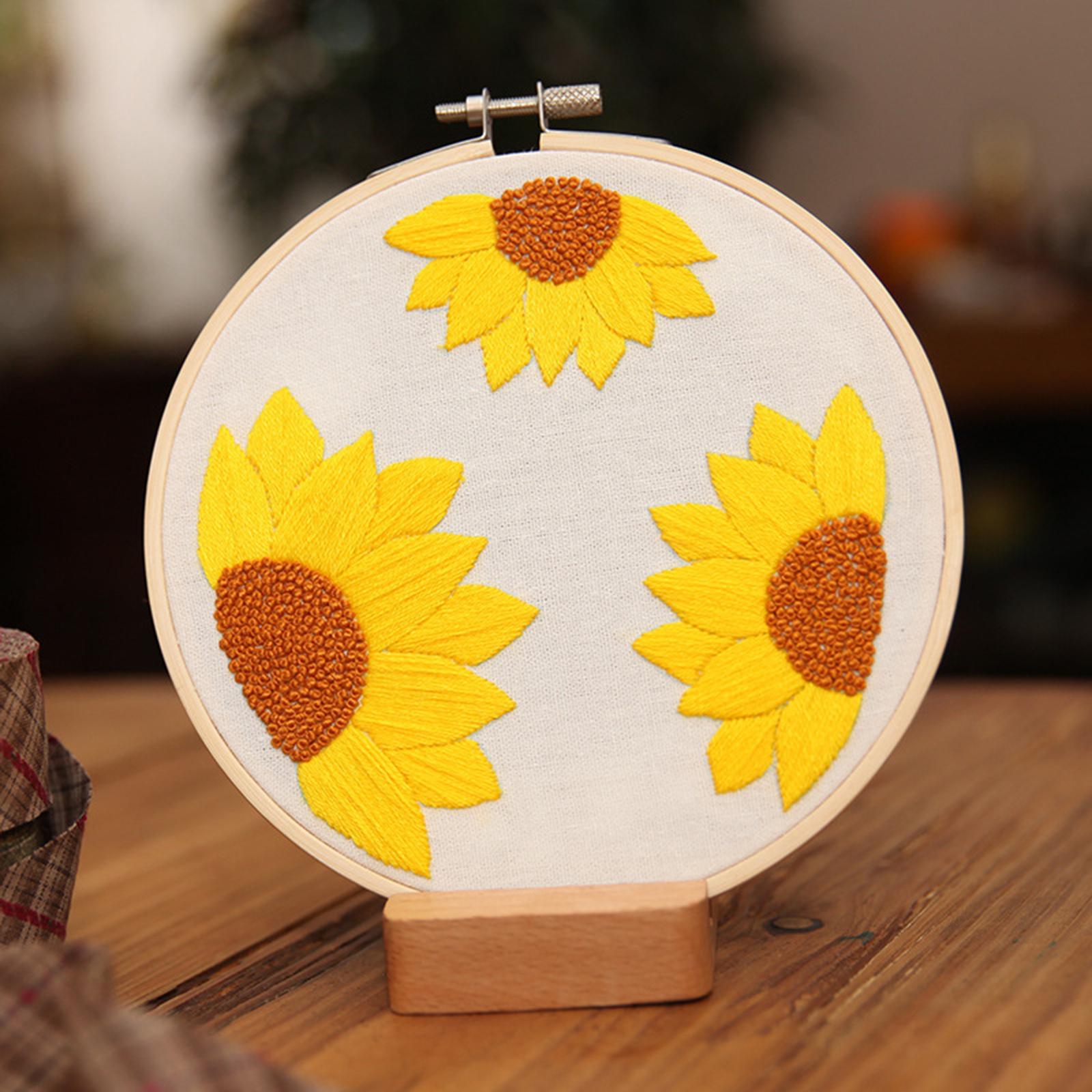 Sunflowers Embroidery Kit Stamped including Hoop Frame Threads Sunflowers 1