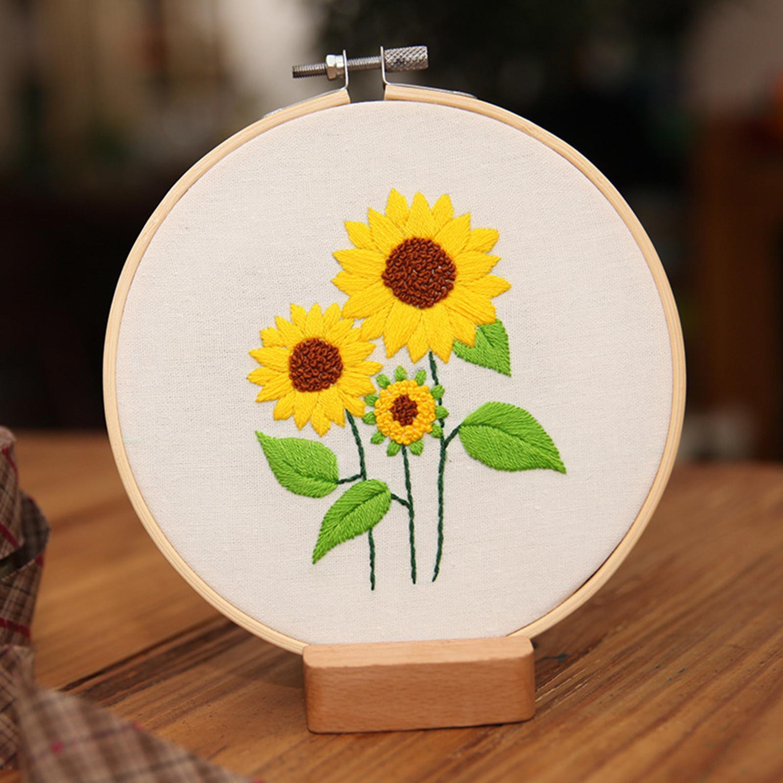 Sunflowers Embroidery Kit Stamped including Hoop Frame Threads Sunflowers 2