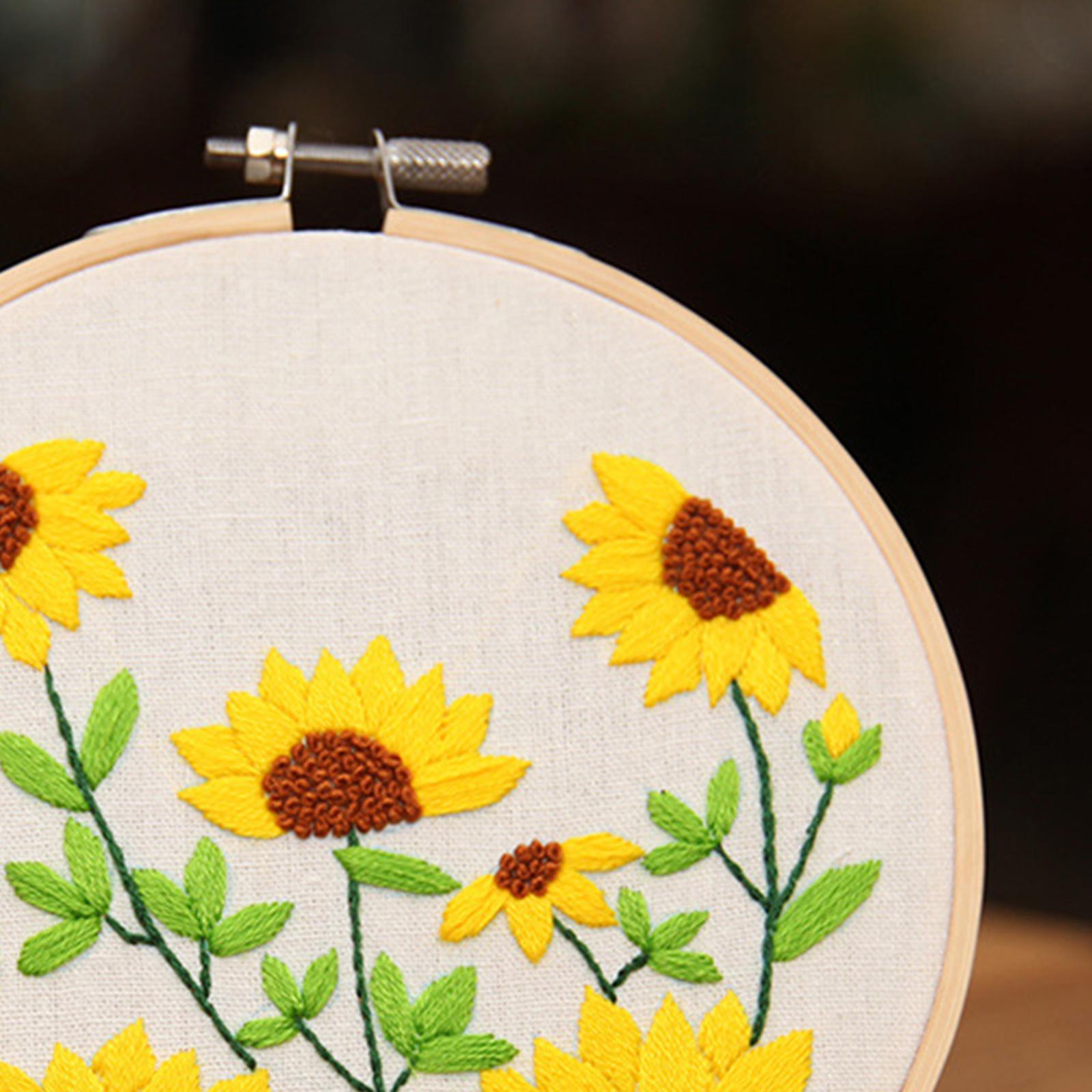 Sunflowers Embroidery Kit Stamped including Hoop Frame Threads Sunflowers 3
