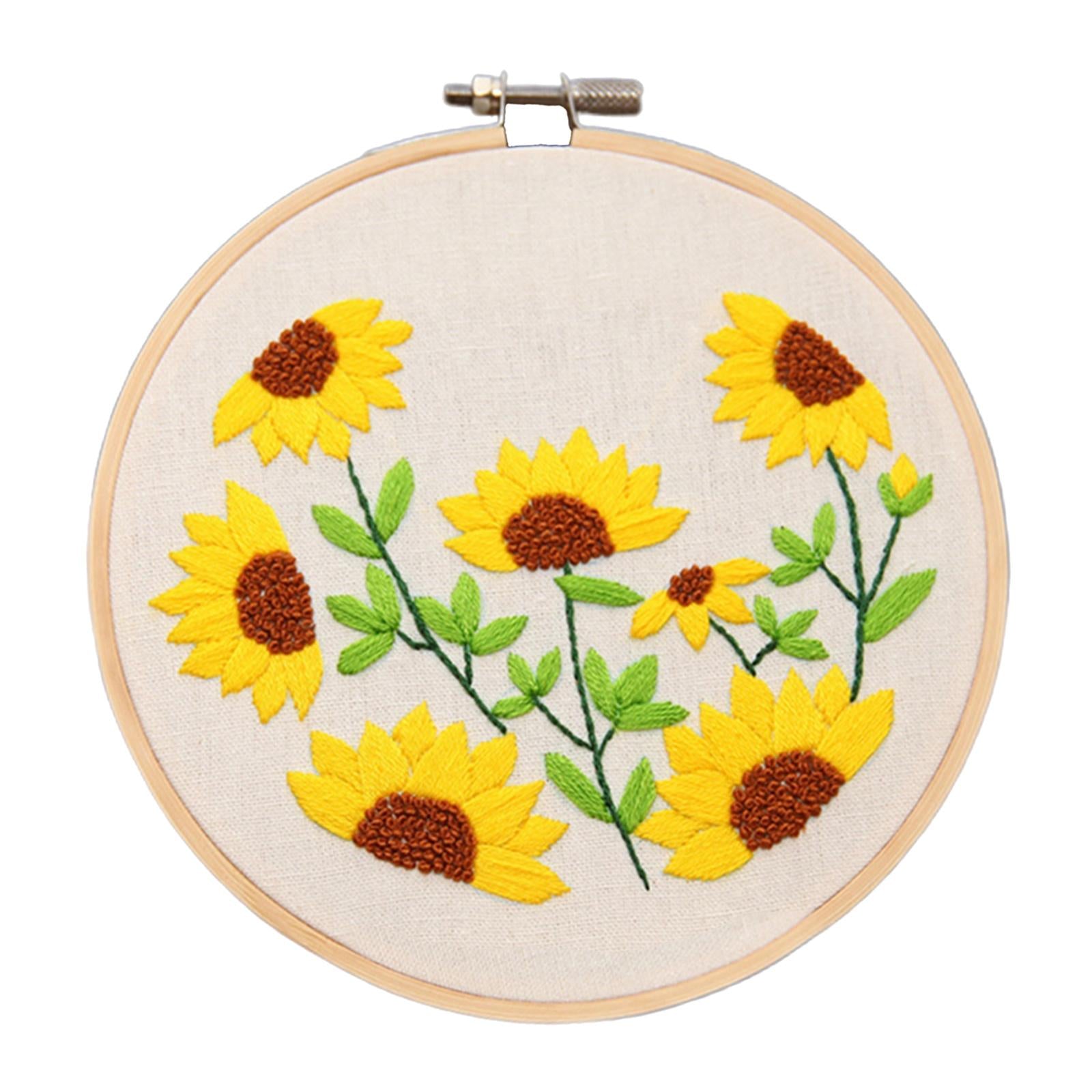 Sunflowers Embroidery Kit Stamped including Hoop Frame Threads Sunflowers 3