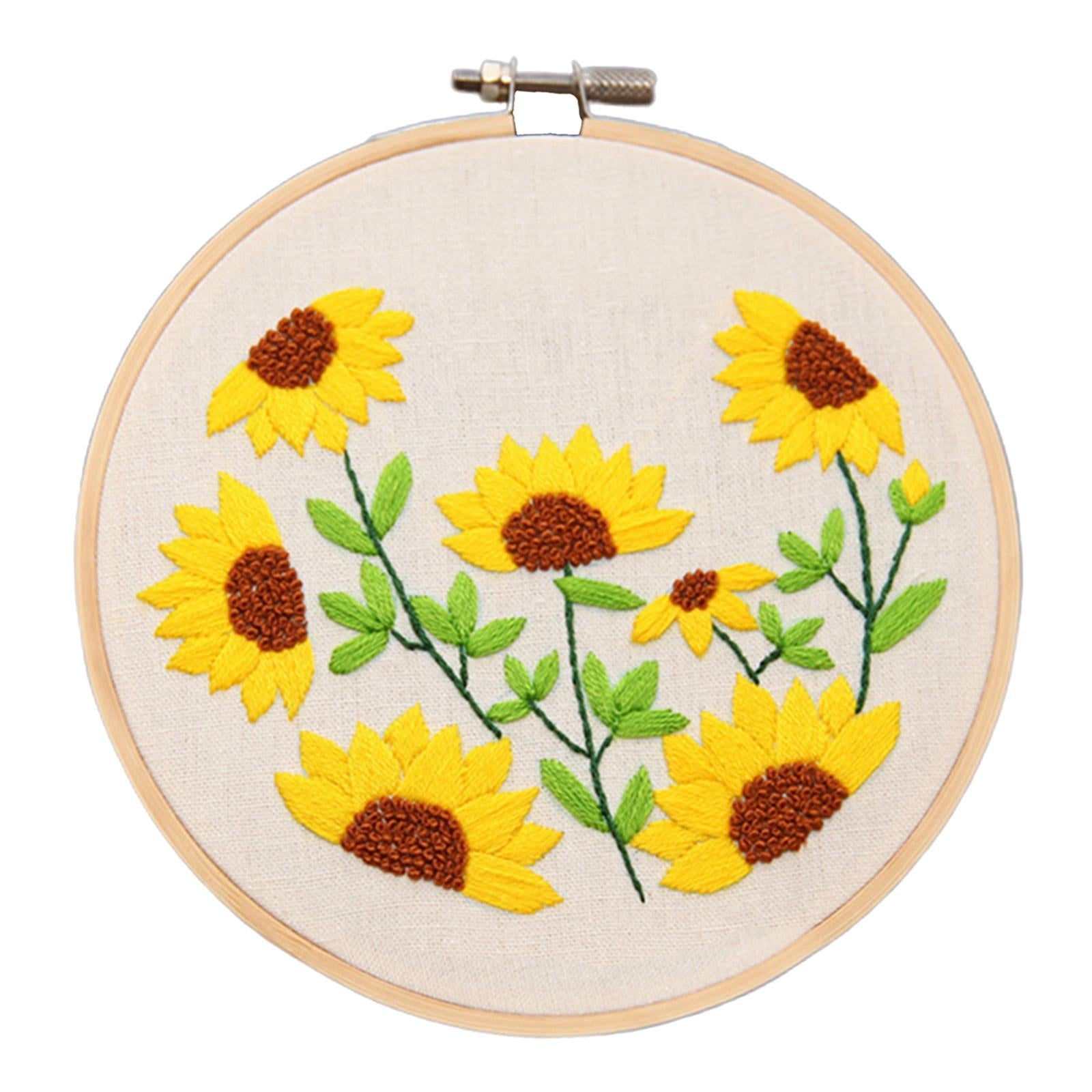 Sunflowers Embroidery Kit Stamped including Hoop Frame Threads Sunflowers 3