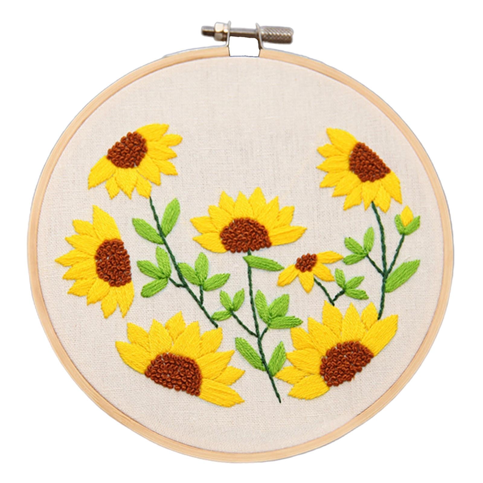 Sunflowers Embroidery Kit Stamped including Hoop Frame Threads Sunflowers 3