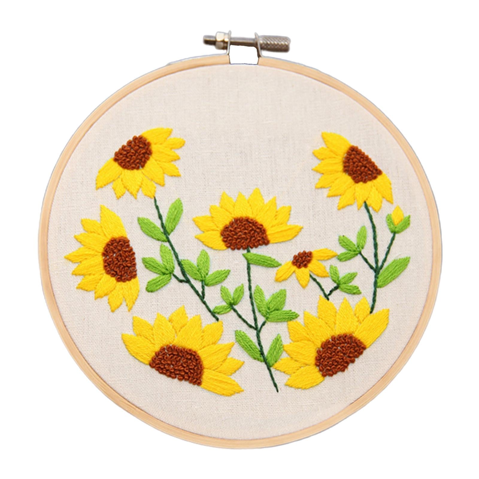 Sunflowers Embroidery Kit Stamped including Hoop Frame Threads Sunflowers 3