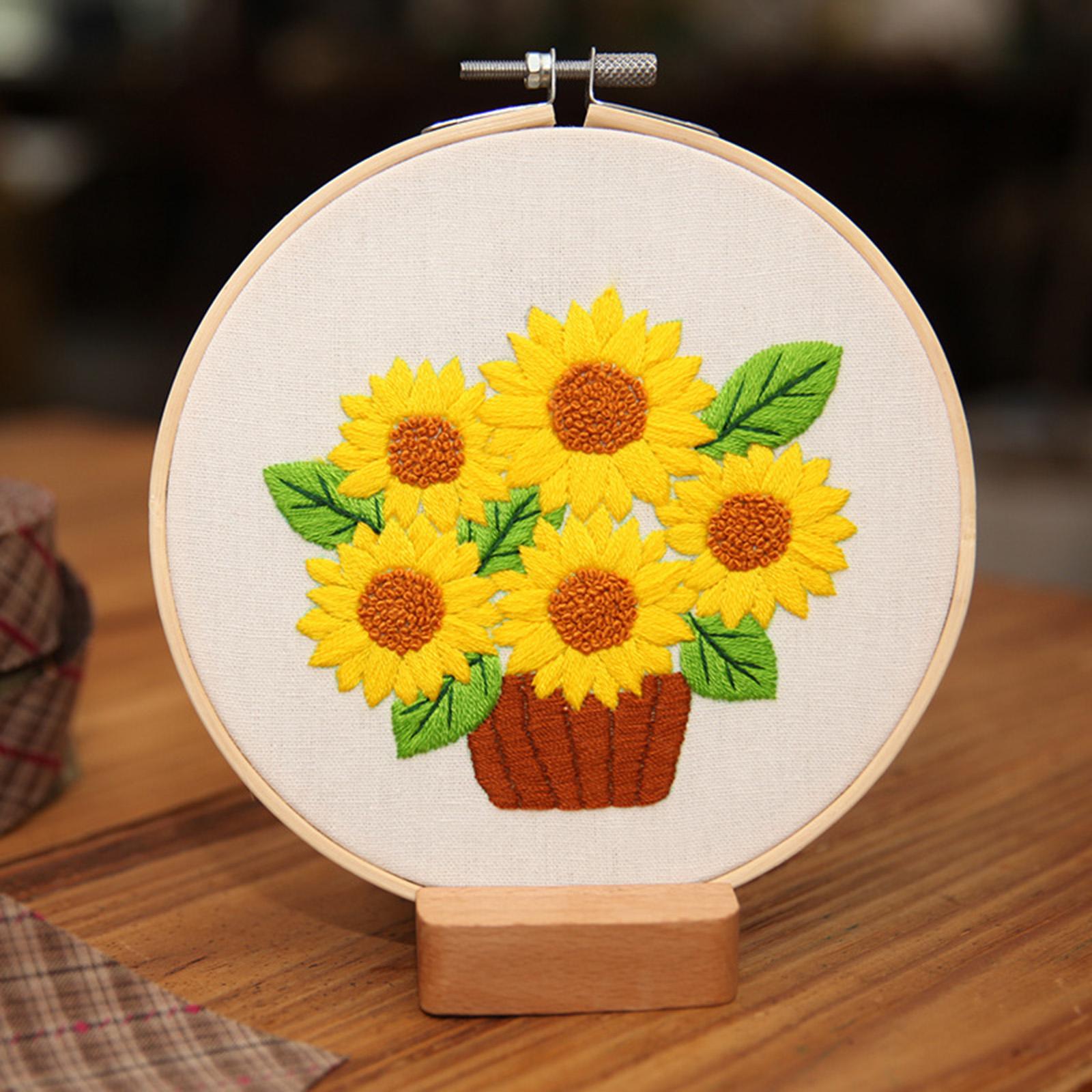 Sunflowers Embroidery Kit Stamped including Hoop Frame Threads Sunflowers 4