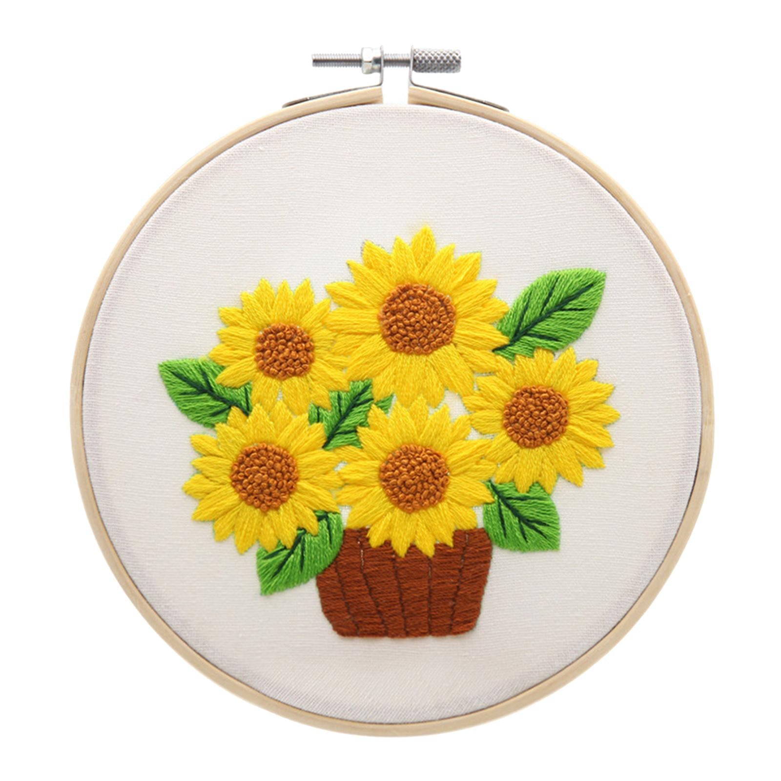 Sunflowers Embroidery Kit Stamped including Hoop Frame Threads Sunflowers 4