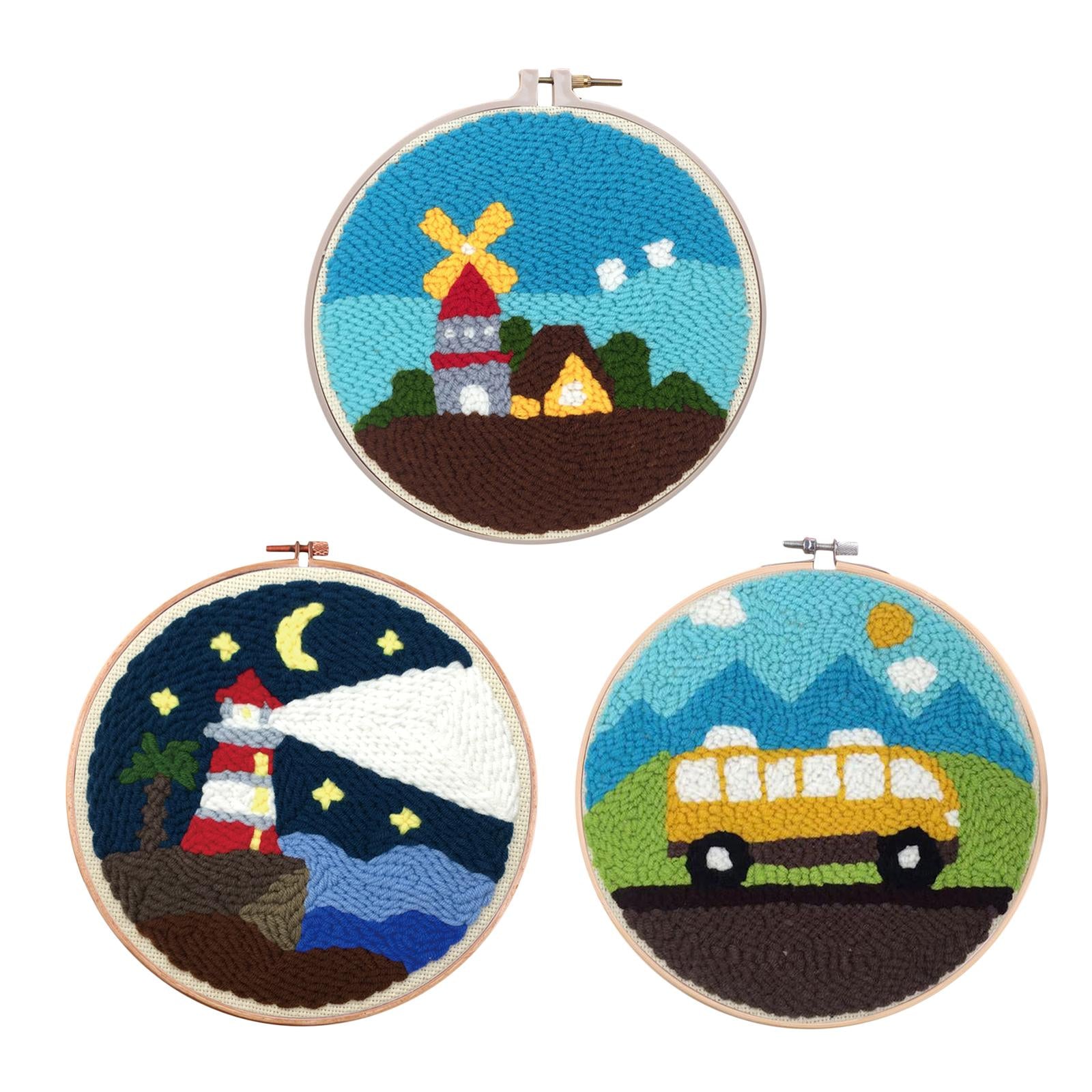 Punch Needle Embroidery Kit Rug Hooking Kit Beginner Cotton for Adults Lighthouse