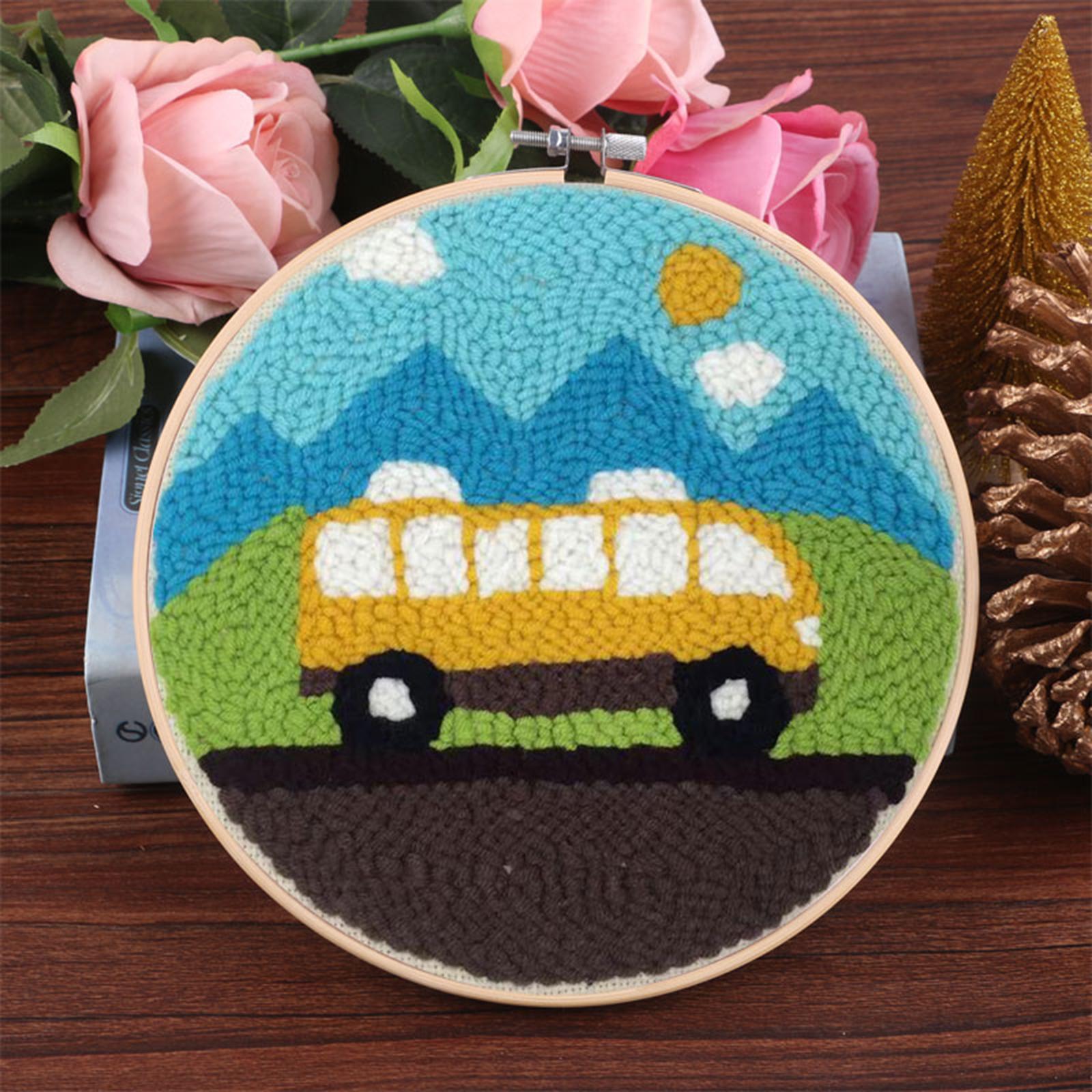 Punch Needle Embroidery Kit Rug Hooking Kit Beginner Cotton for Adults Bus car