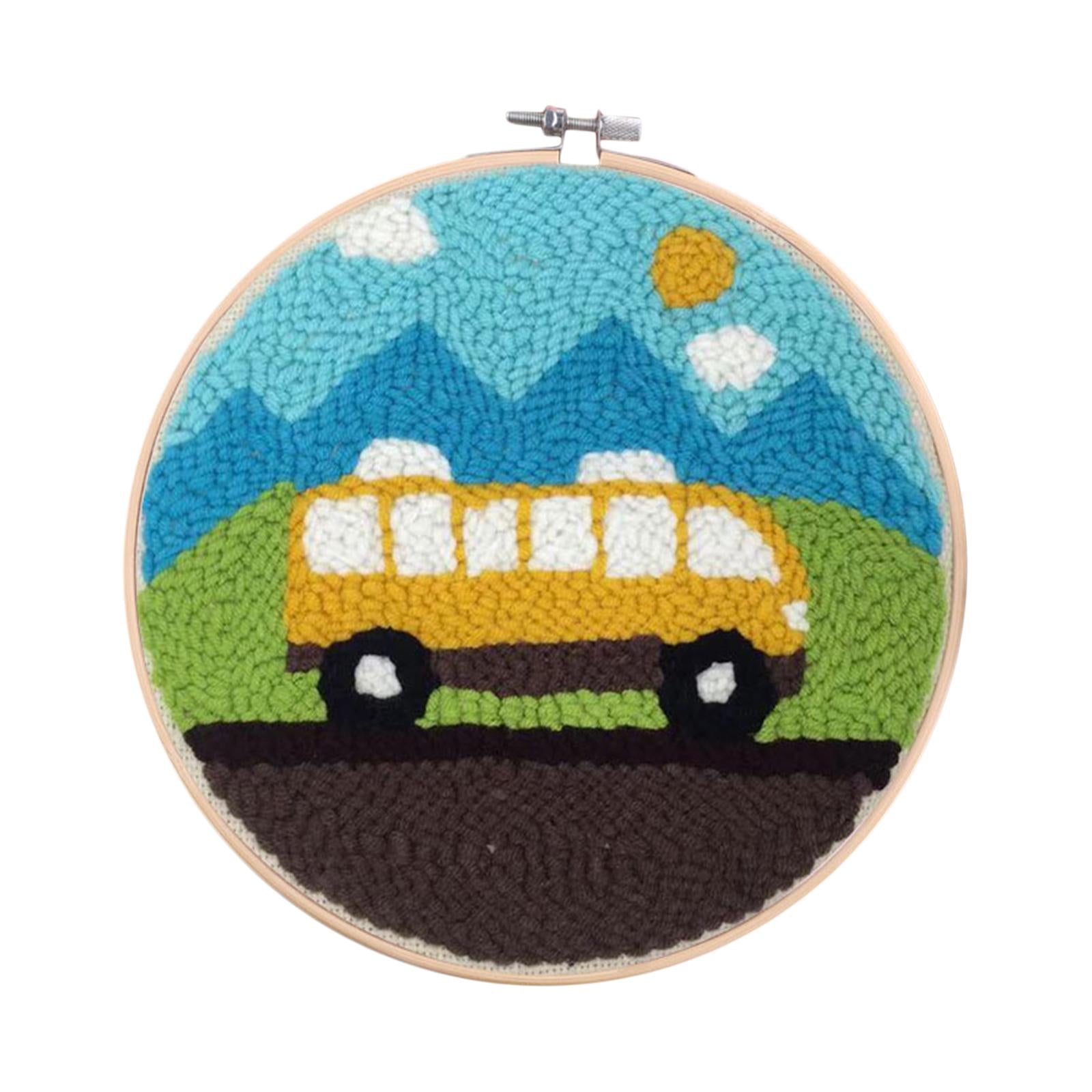 Punch Needle Embroidery Kit Rug Hooking Kit Beginner Cotton for Adults Bus car