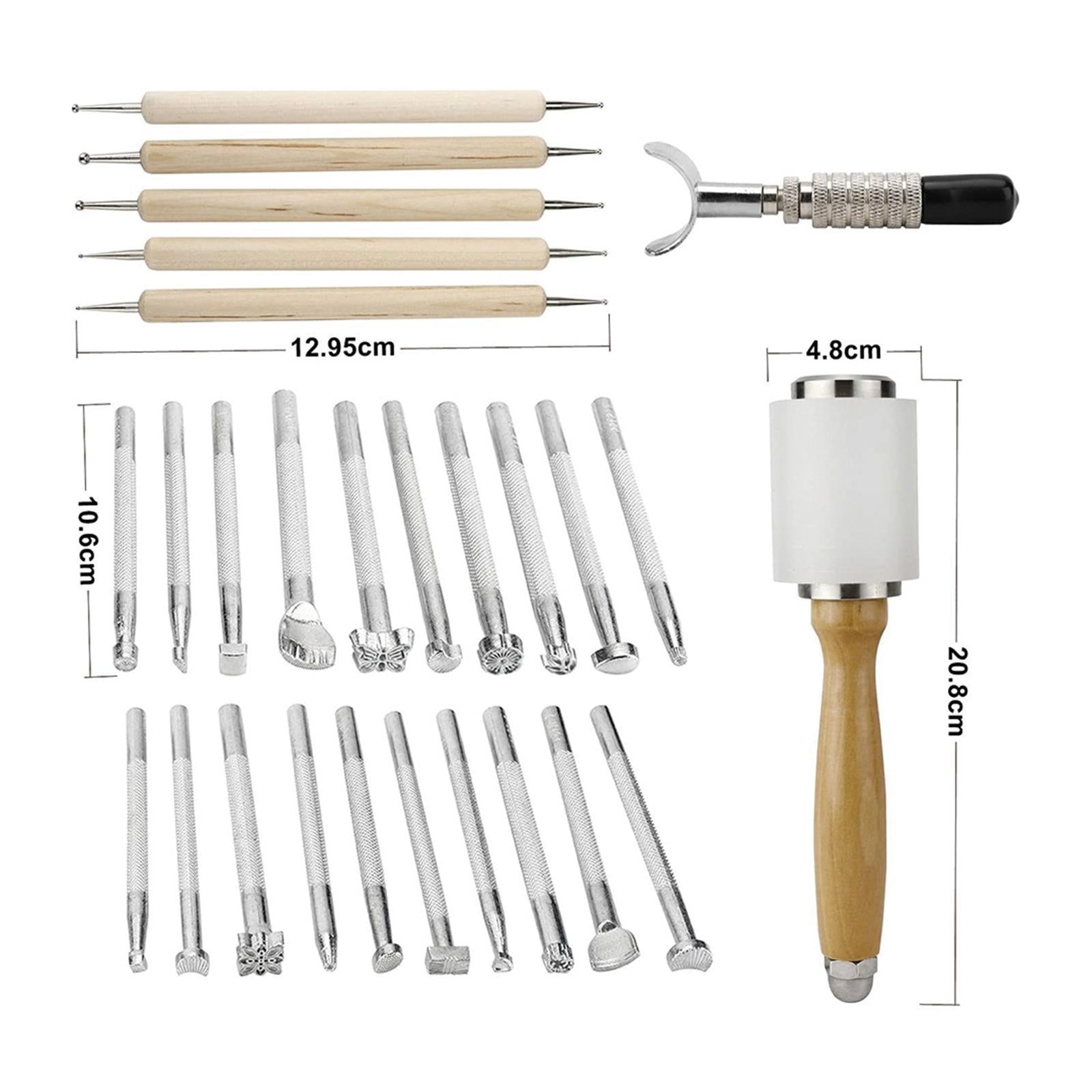 27x Leather Craft Tools Kit Saddle Groover Carving Punch Tool Stitching