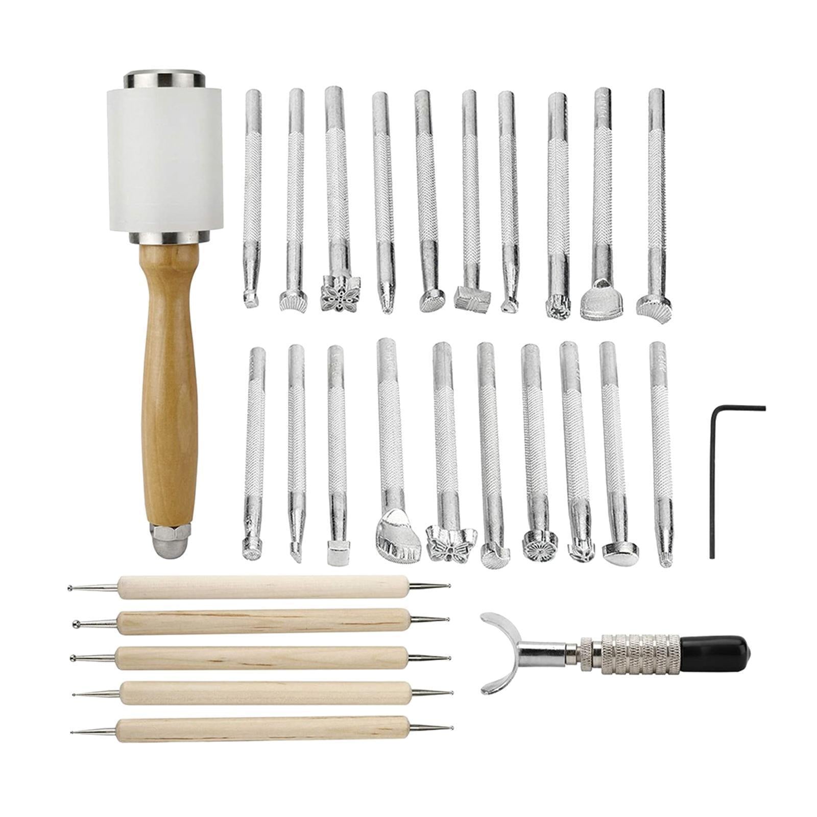 27x Leather Craft Tools Kit Saddle Groover Carving Punch Tool Stitching