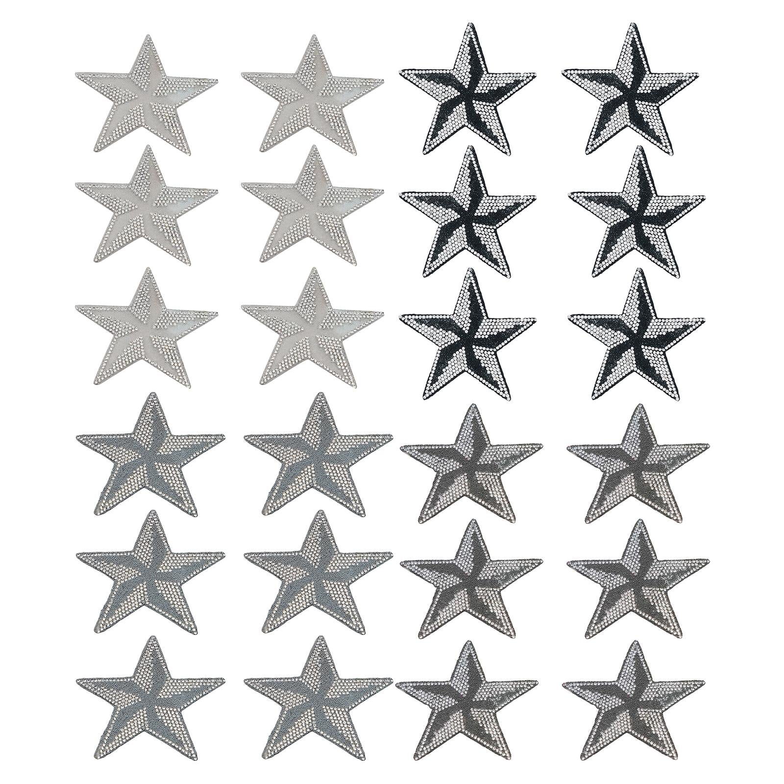 6Pcs Star Shape Rhinestone Patches Iron On Sew On for Clothes Bags Grey