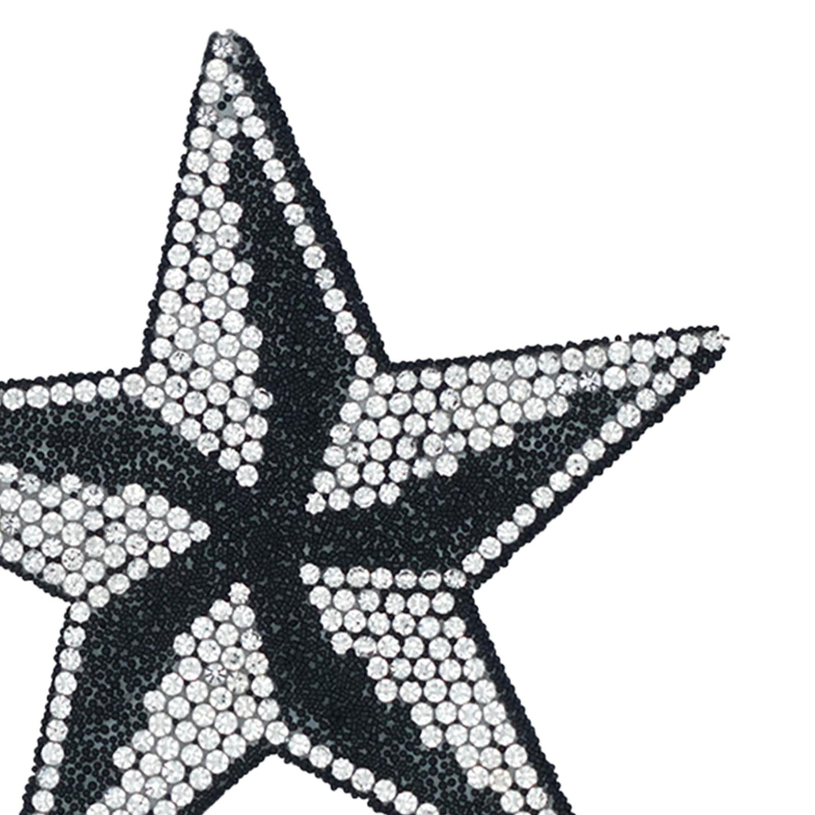 6Pcs Star Shape Rhinestone Patches Iron On Sew On for Clothes Bags Black